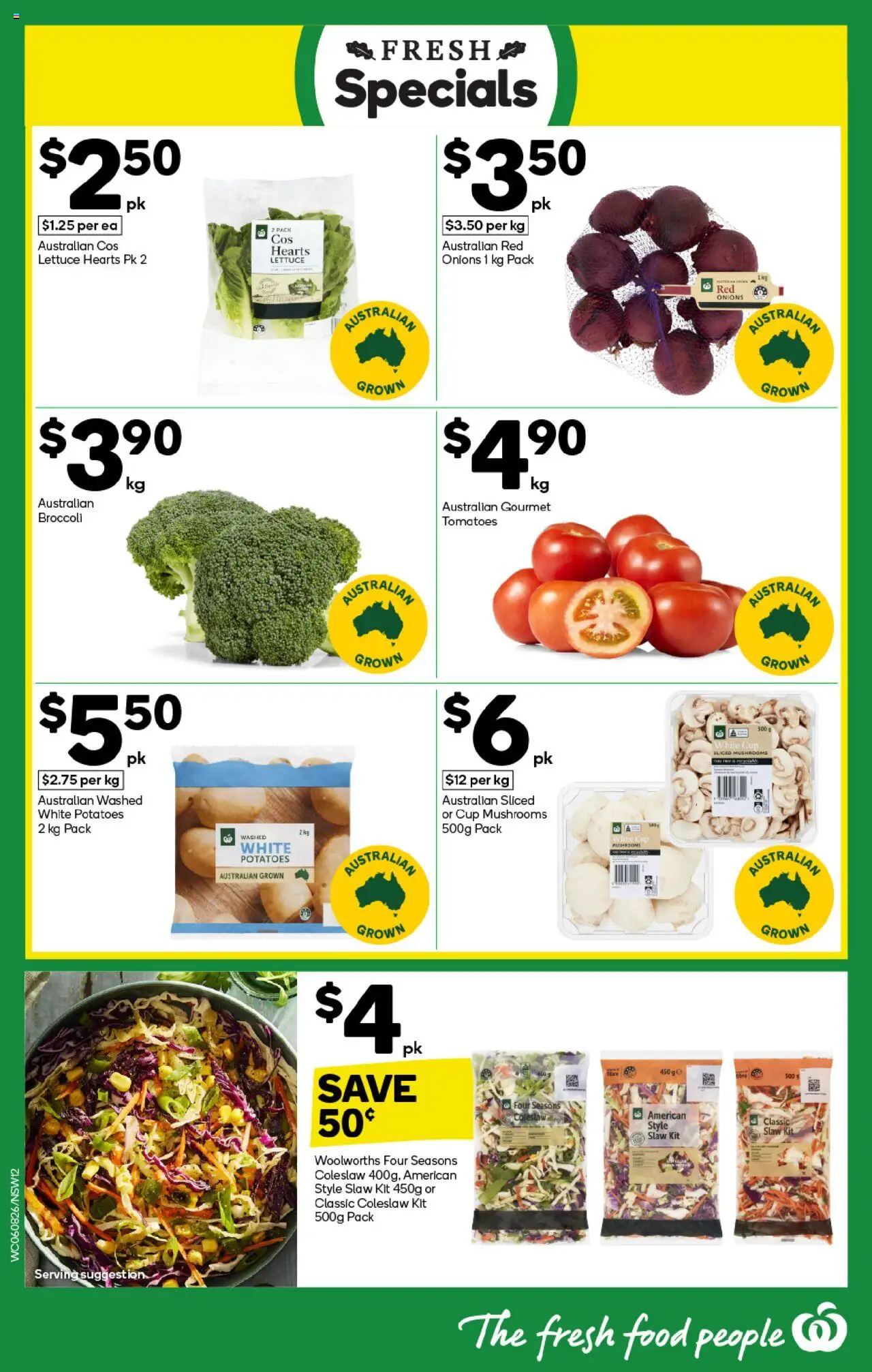 Woolworths catalogue - valid from 06.08.2025 | Page: 12 | Products: Lettuce, Tomatoes, Mushrooms, Potatoes