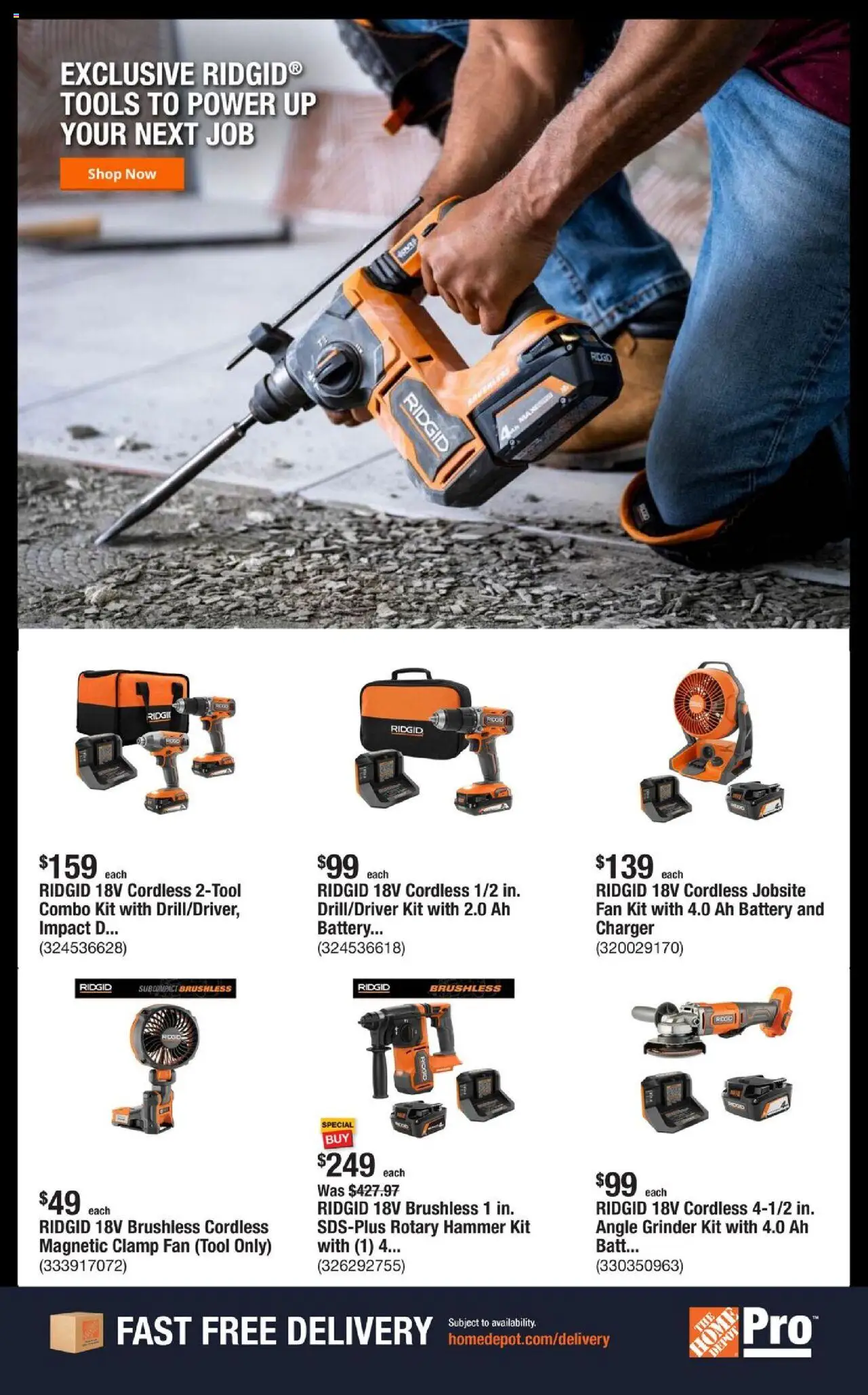 Home Depot Shop Pro Ad - FL - valid from 08.09.2025 | Page: 4 | Products: Clamp, Battery, Hammer, Fan