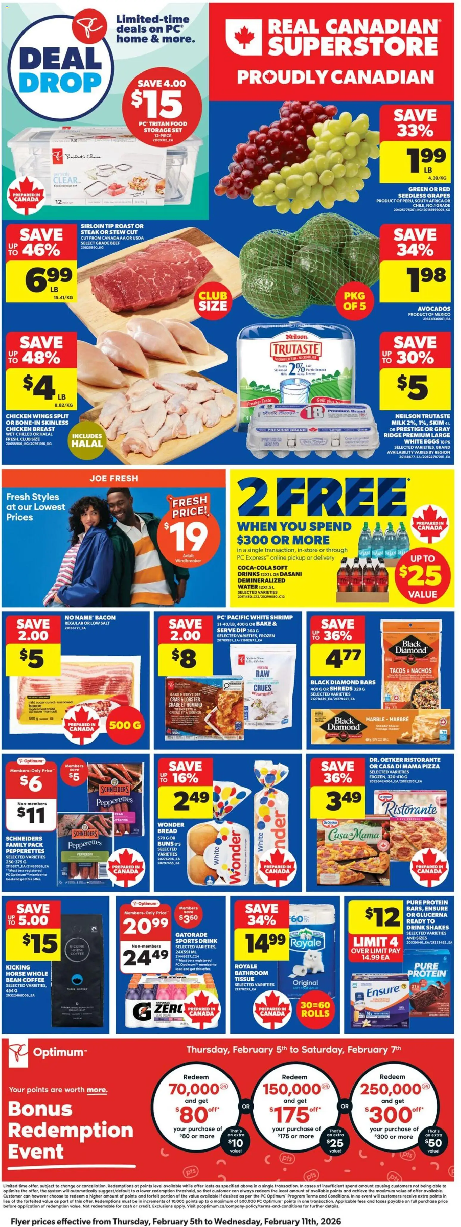 Real Canadian Superstore flyer valid from 05.02.2026 | Page: 3 | Products: PC, Milk, Bread, Coffee
