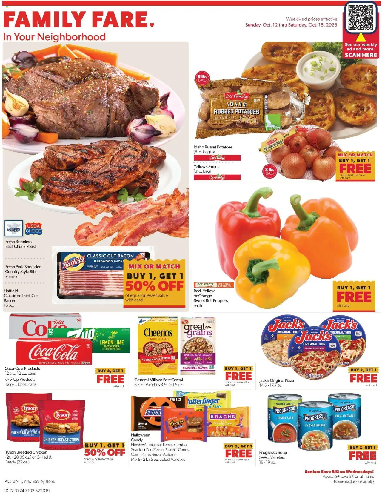 Family Fare Weekly Ad - NE - valid from 12.10.2025 | Page: 1 | Products: Peppers, Pizza, Pork, Raisins