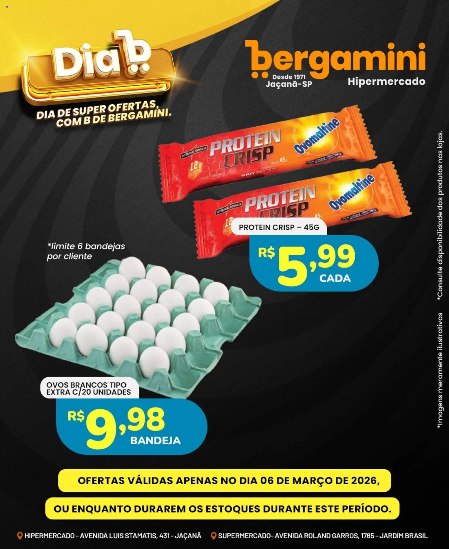 Supermercado Bergamini Folheto - válido de 06.03.2026 | Página: 8 | Produtos: Ovos, Creme, Bandeja, Whey protein