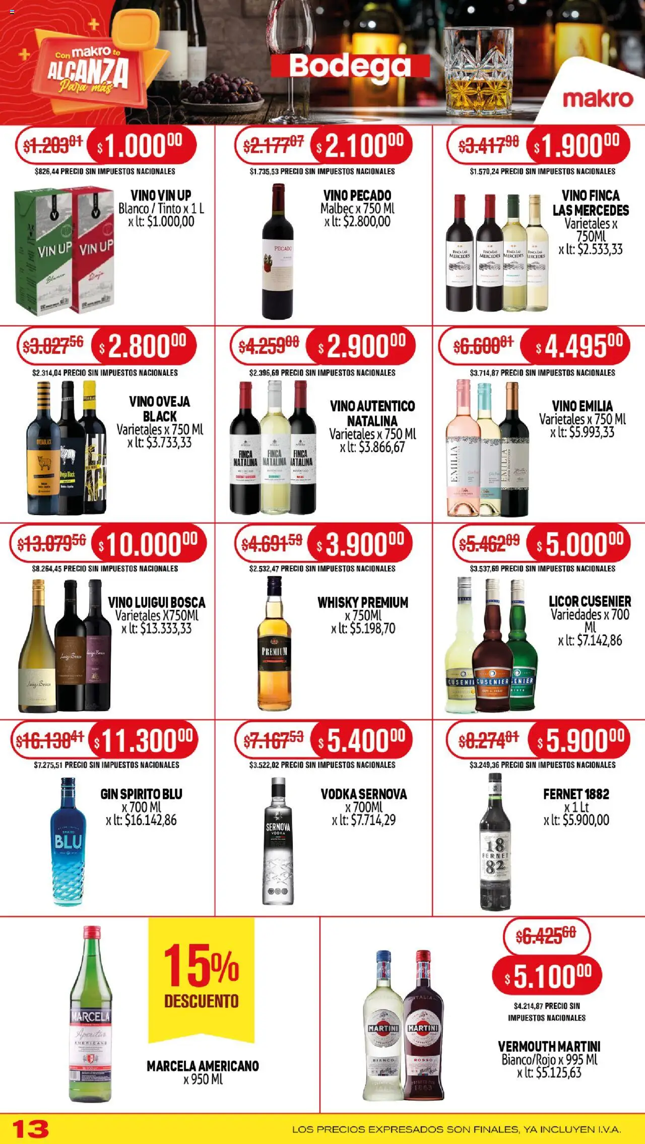 Makro ofertas │ válido desde el 31.07.2025 | Página: 13 | Productos: Vodka, Whisky, Gin, Fernet