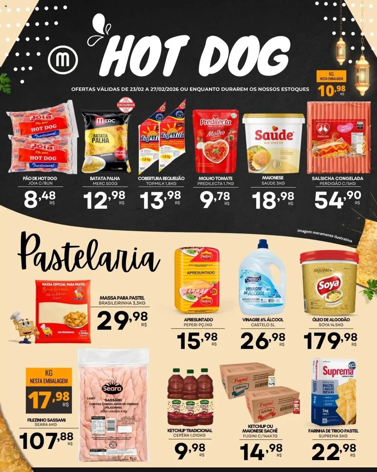 Mercadão Atacadista Folheto - válido de 23.02.2026 | Página: 3 | Produtos: Salsicha, Massa, Frango, Requeijão