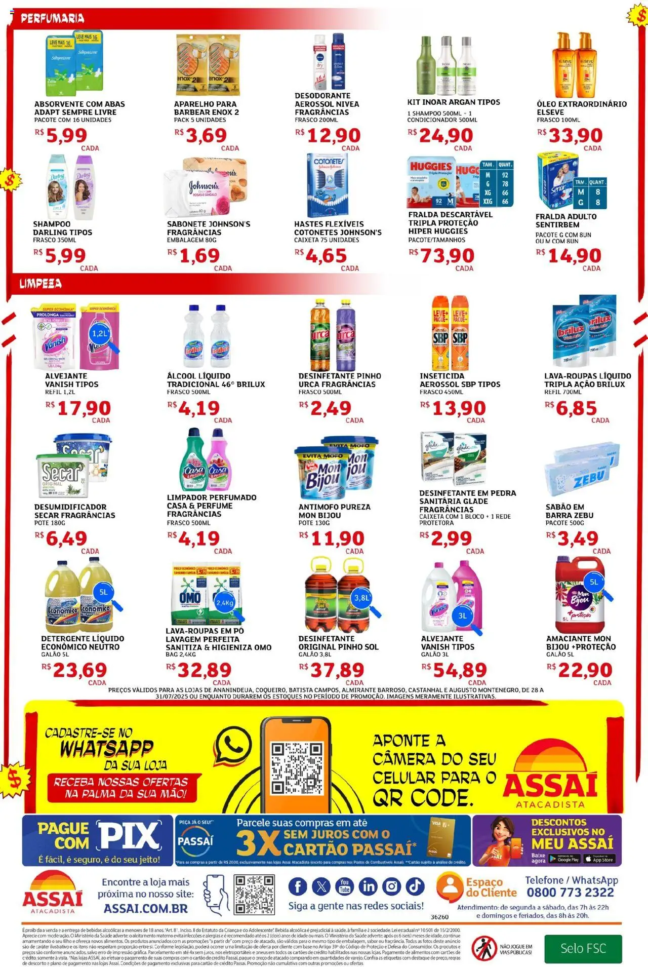 Assaí Atacadista Folheto - válido de 28.07.2025 | Página: 4 | Produtos: Shampoo, Sabão, Detergente, Absorvente