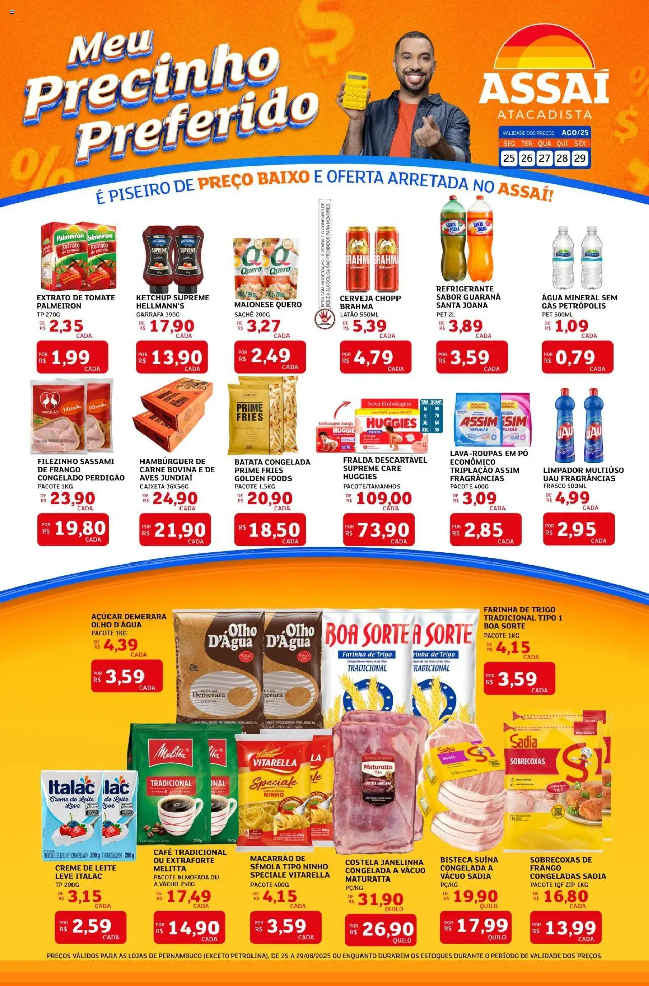 Assaí Atacadista Folheto - válido de 25.08.2025 | Página: 1 | Produtos: Macarrão, Ketchup, Batata, Creme de leite