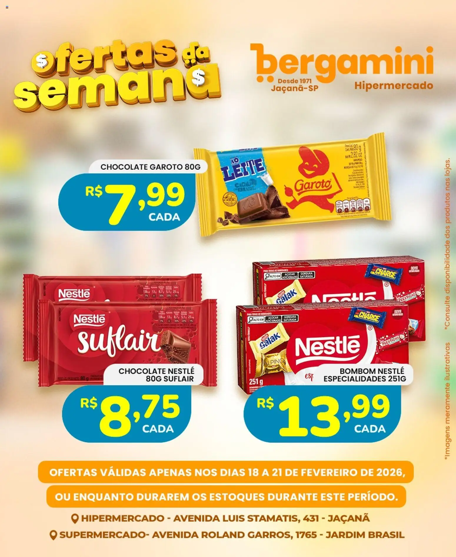 Supermercado Bergamini Folheto - válido de 18.02.2026 | Página: 11 | Produtos: Chocolate, Açúcar, Bombom