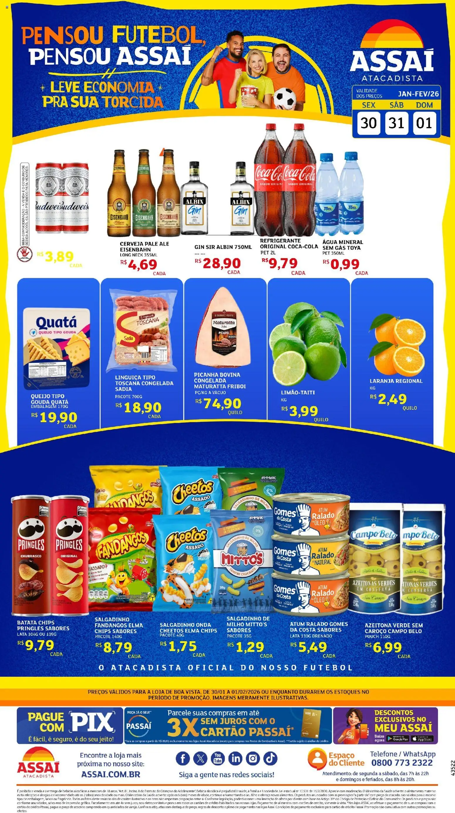Assaí Atacadista Folheto - válido de 30.01.2026 | Página: 1 | Produtos: Elma Chips, Queijo, Gin, Refrigerante