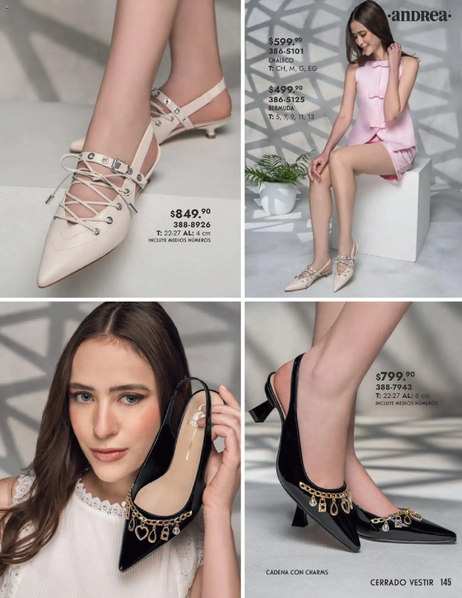 Nuevas ofertas de Andrea válidas en toda la República Mexicana desde el 25.01.2026. ¡Encuentra las mejores ofertas en Andrea catálogo Calzado Dama! | Página: 145 | Productos: Chaleco, Bermuda, Cadena