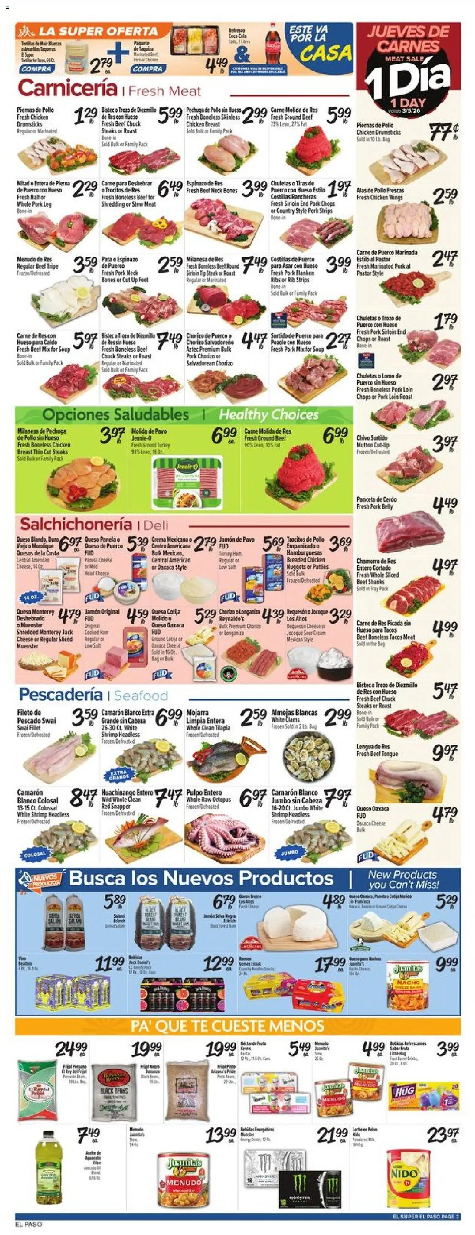 El Super Weekly Ad - TX - valid from 04.03.2026 | Page: 3 | Products: Pork, Beef, Seafood, Bag