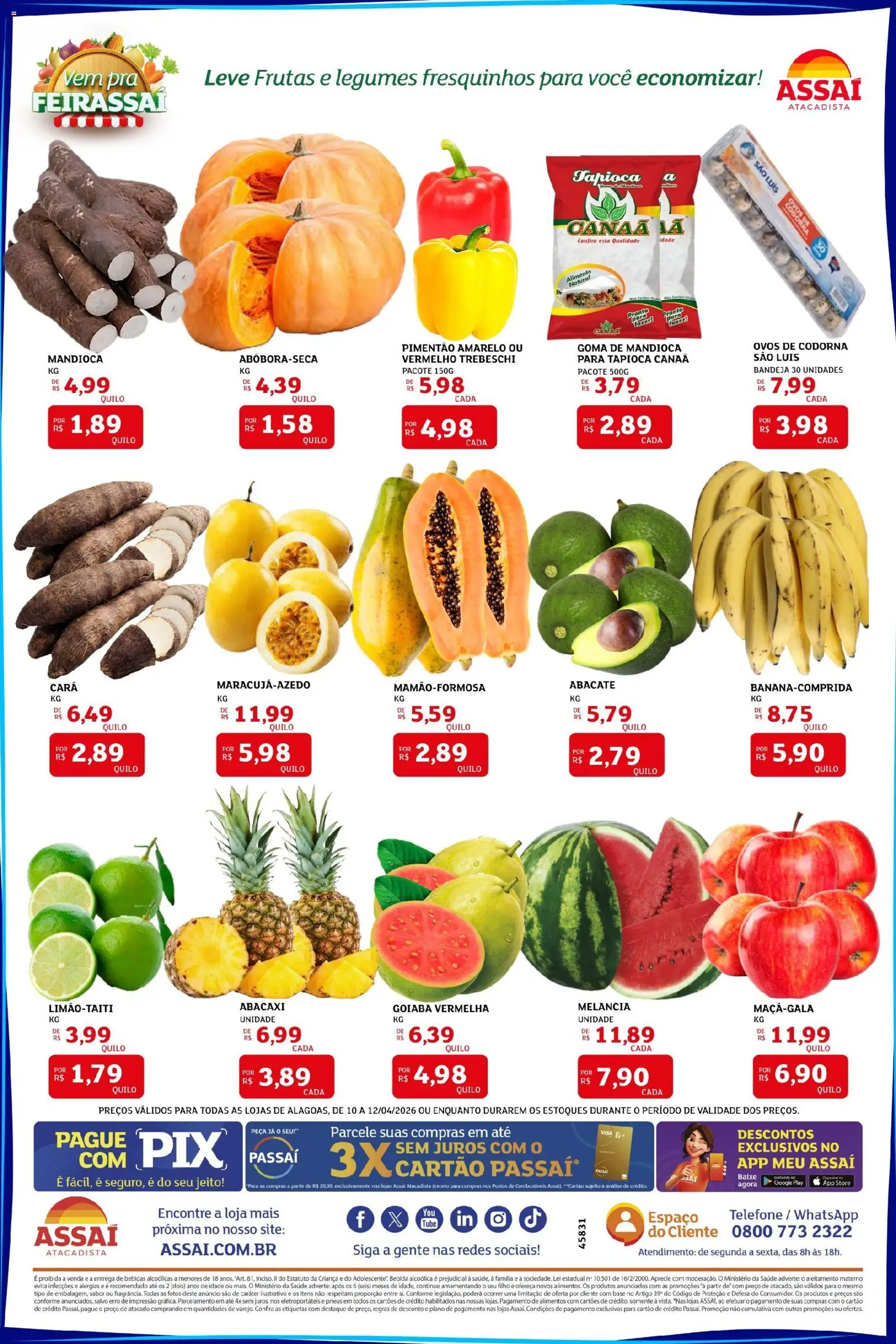 Assaí Atacadista Folheto - válido de 10.04.2026 | Página: 3 | Produtos: Goiaba, Mandioca, Telefone, Ovos de codorna