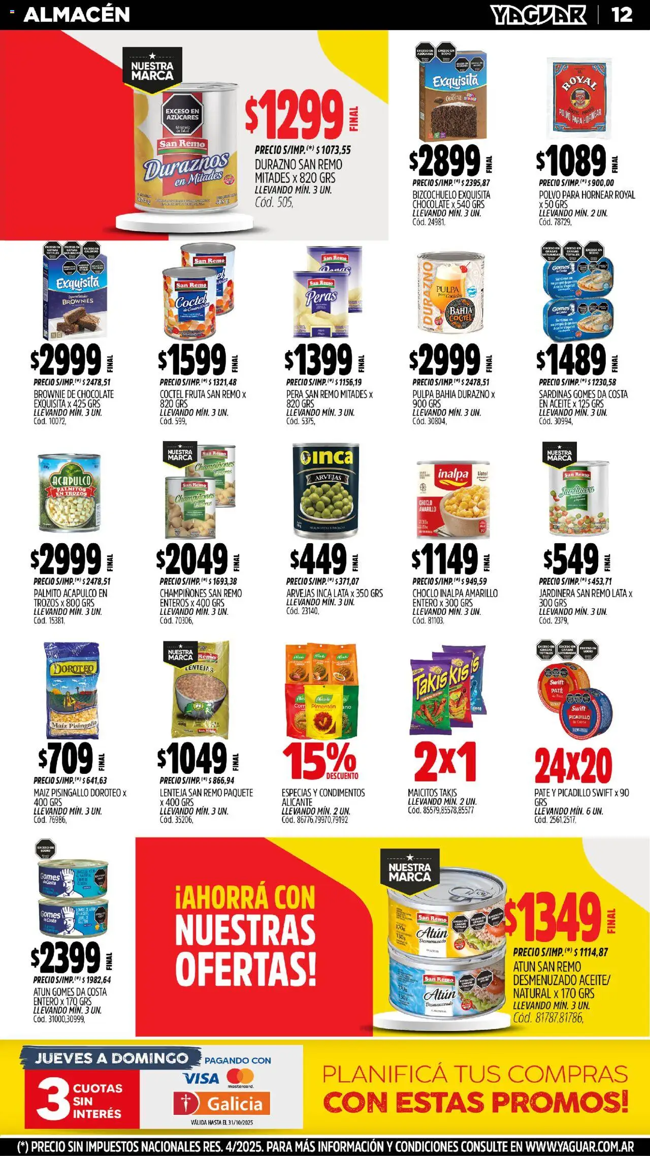 Yaguar - Córdoba │ válido desde el 20.10.2025 | Página: 12 | Productos: Durazno, Lentejas, Polvo, Arvejas