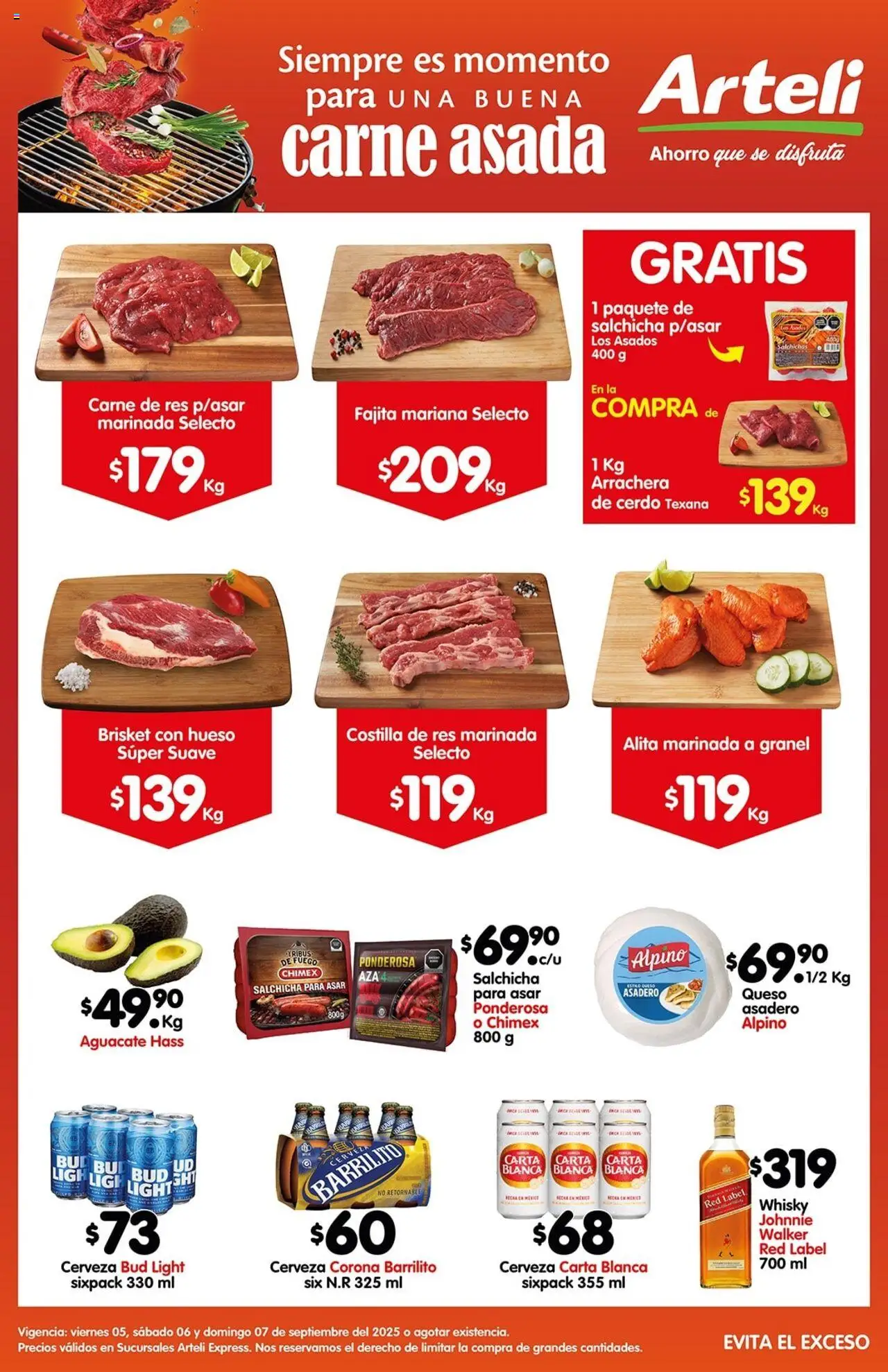 Nuevas ofertas de Arteli válidas en toda la República Mexicana desde el 05.09.2025. ¡Encuentra las mejores ofertas en Arteli - Folleto Express Carnes & Cortes! | Página: 1 | Productos: Salchicha, Aguacate, Cerdo, Whisky