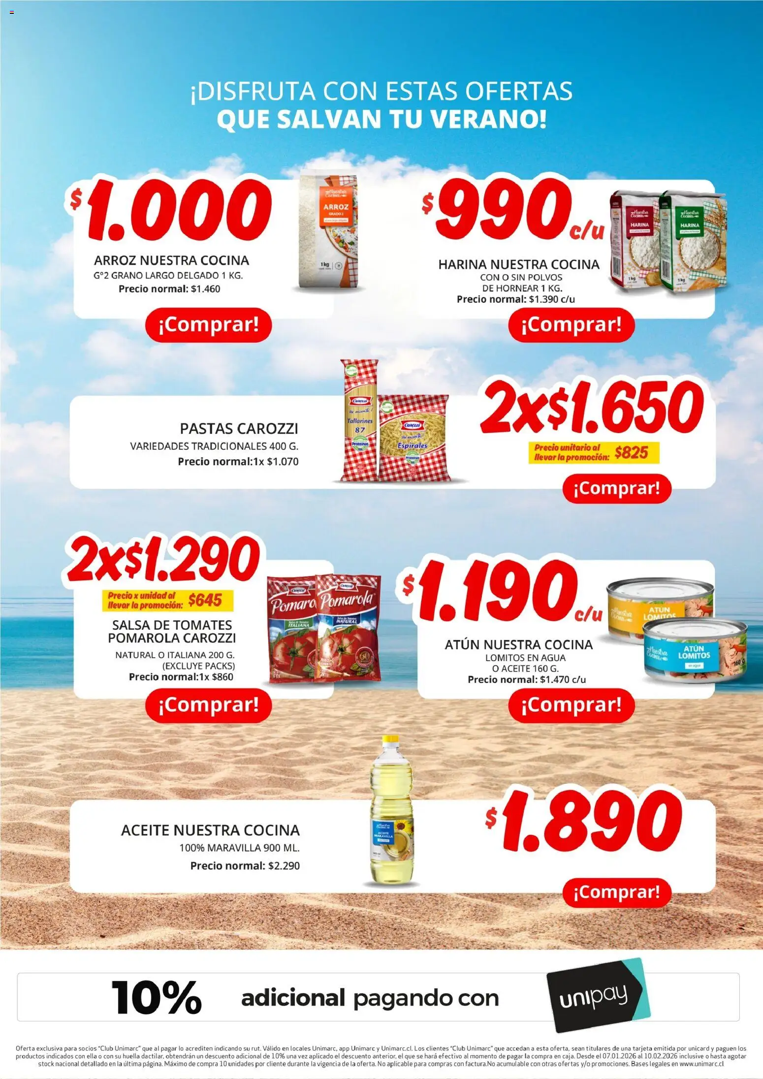 Unimarc Ofertas │ válido desde el 07.01.2026 | Página: 12 | Productos: Agua, Cocina, Tomates, Aceite