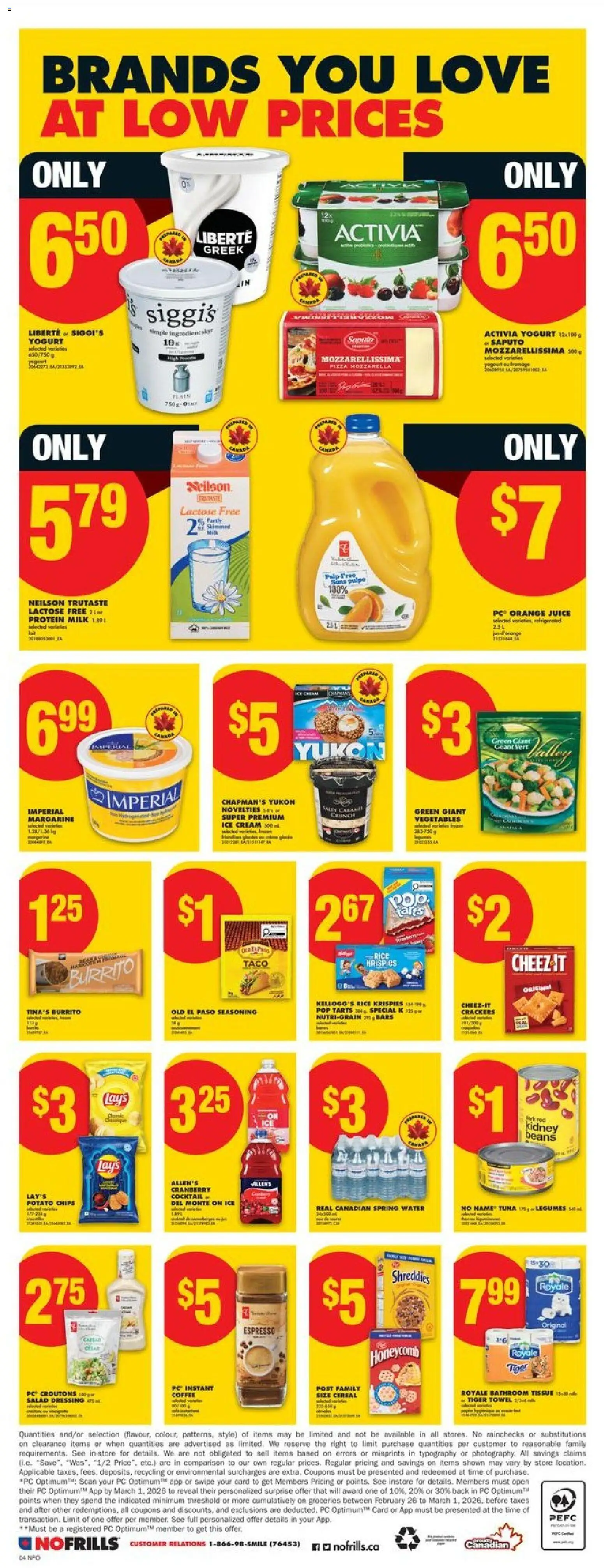 No Frills flyer valid from 26.02.2026 | Page: 4 | Products: Chips, Ice cream, Salad, PC
