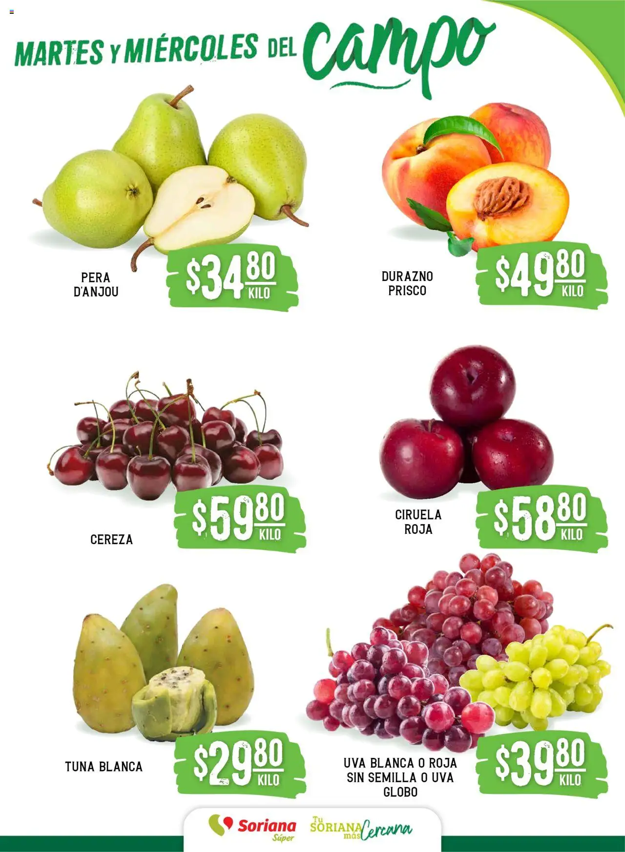 Nuevas ofertas de Soriana válidas en toda la República Mexicana desde el 12.08.2025. ¡Encuentra las mejores ofertas en Soriana - Martes y Miércoles del Campo Súper: Tijuana, Mexicali, Ensenada, San Luis Río Colorado y Tecate! | Página: 3 | Productos: Pera, Durazno, Uva