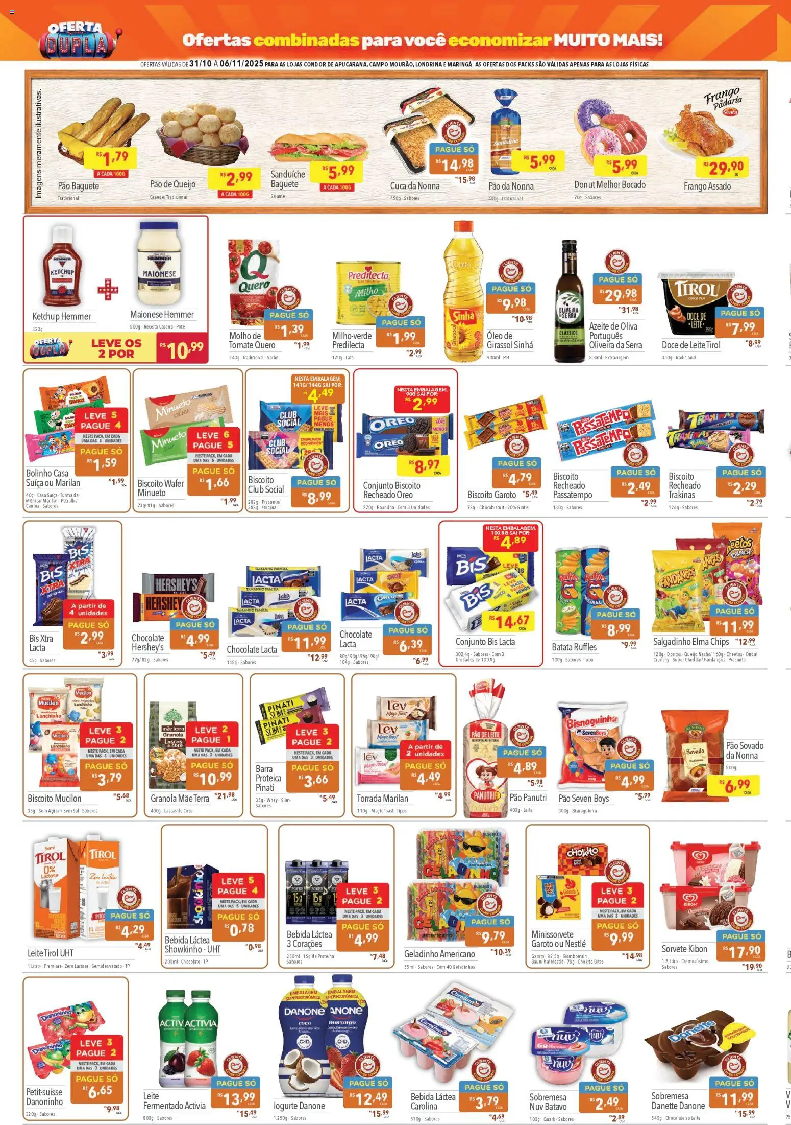 Supermercados Condor Folheto - válido de 31.10.2025 | Página: 2 | Produtos: Pão, Cheetos, Batata, Doce de leite