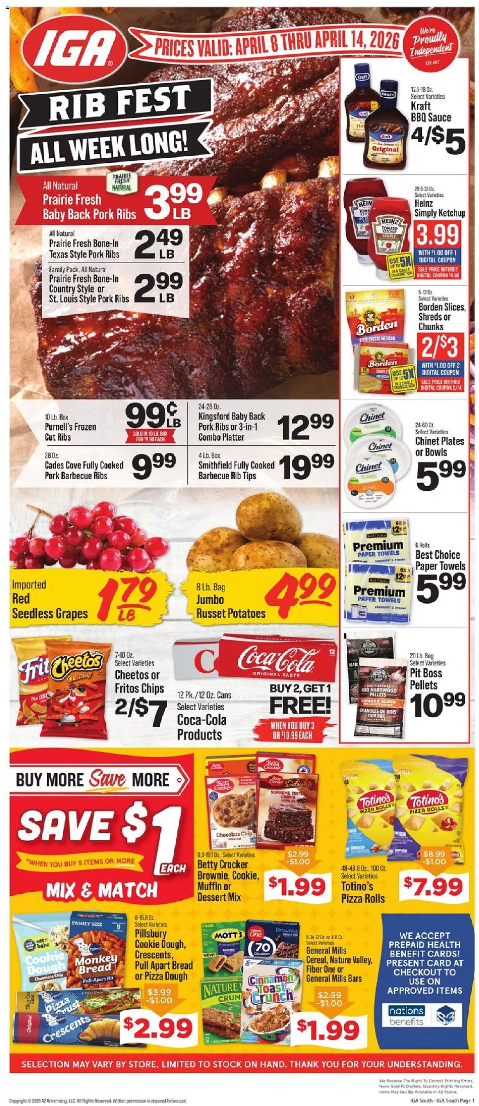 IGA Weekly Ad - valid from 08.04.2026 | Page: 1 | Products: Box, Grapes, Chocolate Chip, Bag