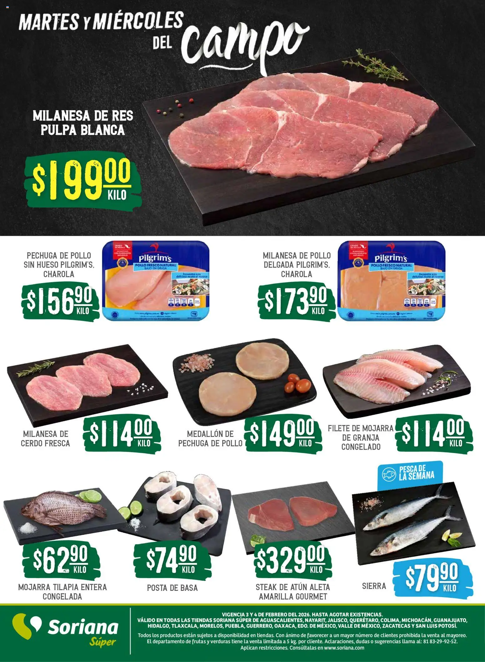 Nuevas ofertas de Soriana válidas en toda la República Mexicana desde el 03.02.2026. ¡Encuentra las mejores ofertas en Soriana - Martes y Miércoles del Campo Súper: Ags, Nay, Jal, Qro, Col, Mich, Gto, Hgo, Tlax, Mor, Pue, Gro, Oax, Edo. de Mex, Vall! | Página: 4