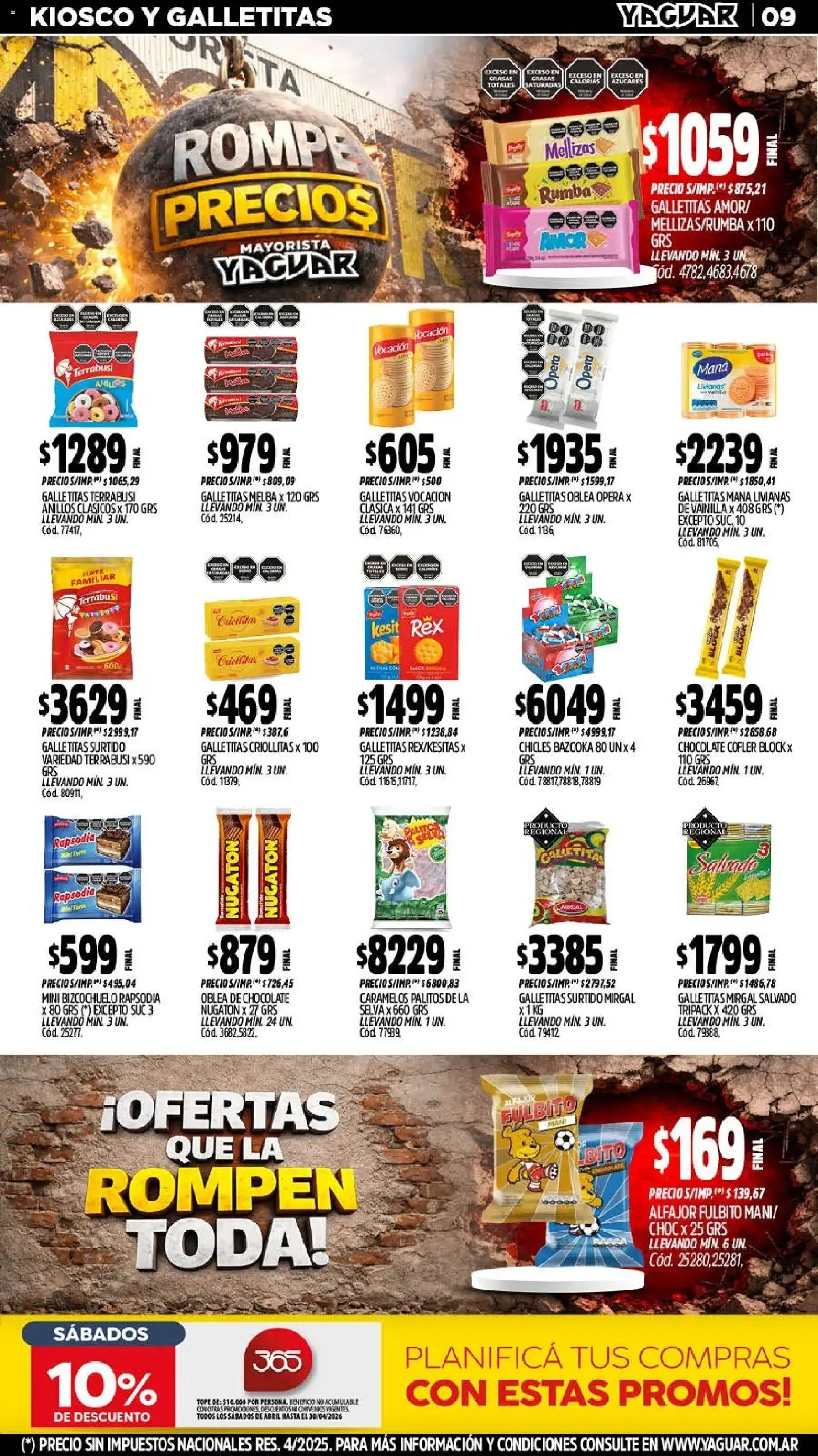 Yaguar - Oferta Semanal Jujuy │ válido desde el 13.04.2026 | Página: 9 | Productos: Galletitas, Mani, Chocolate, Alfajor