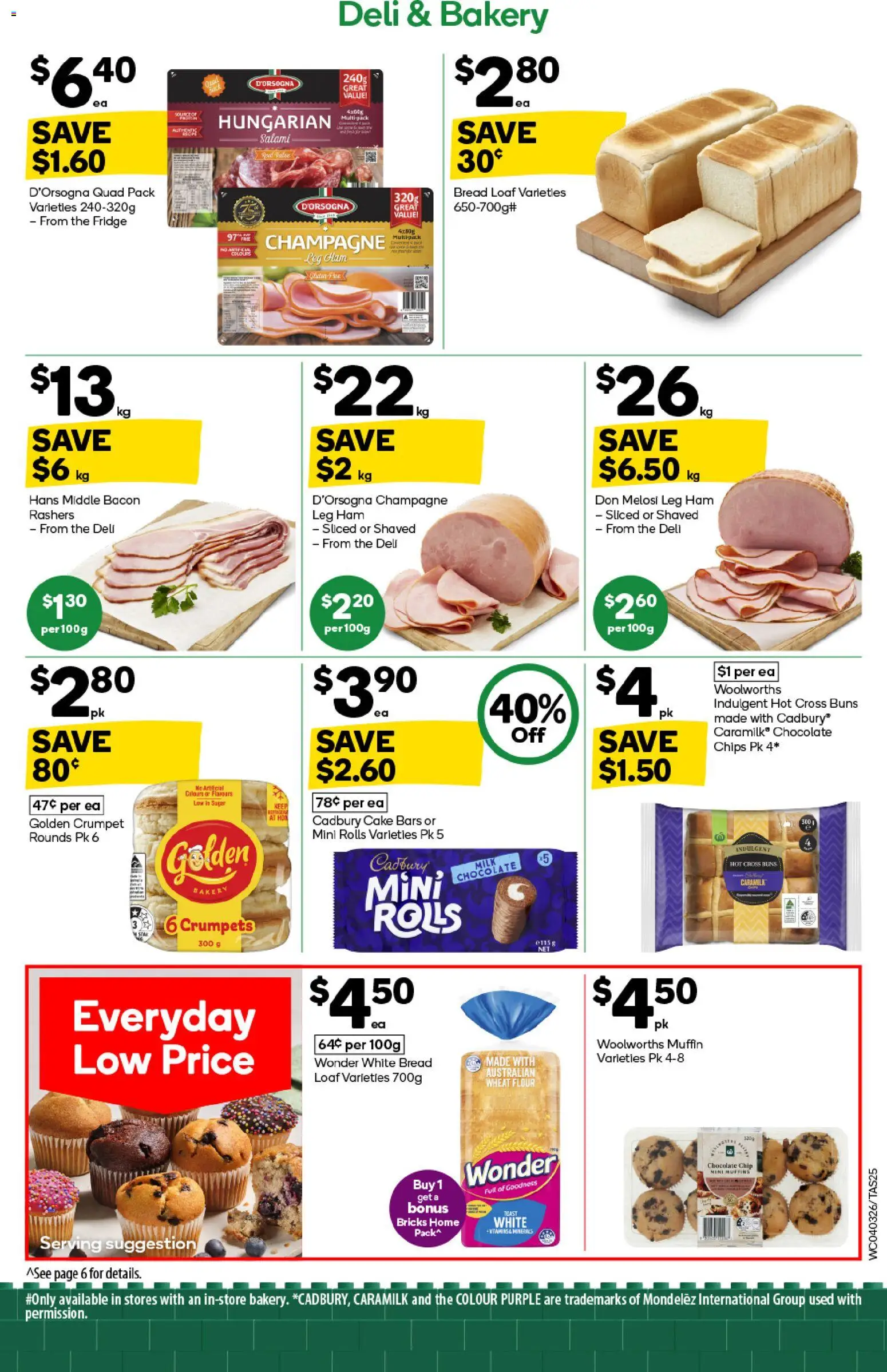 Woolworths catalogue - valid from 04.03.2026 | Page: 25 | Products: Bacon, Crumpets, Bread, Bakery