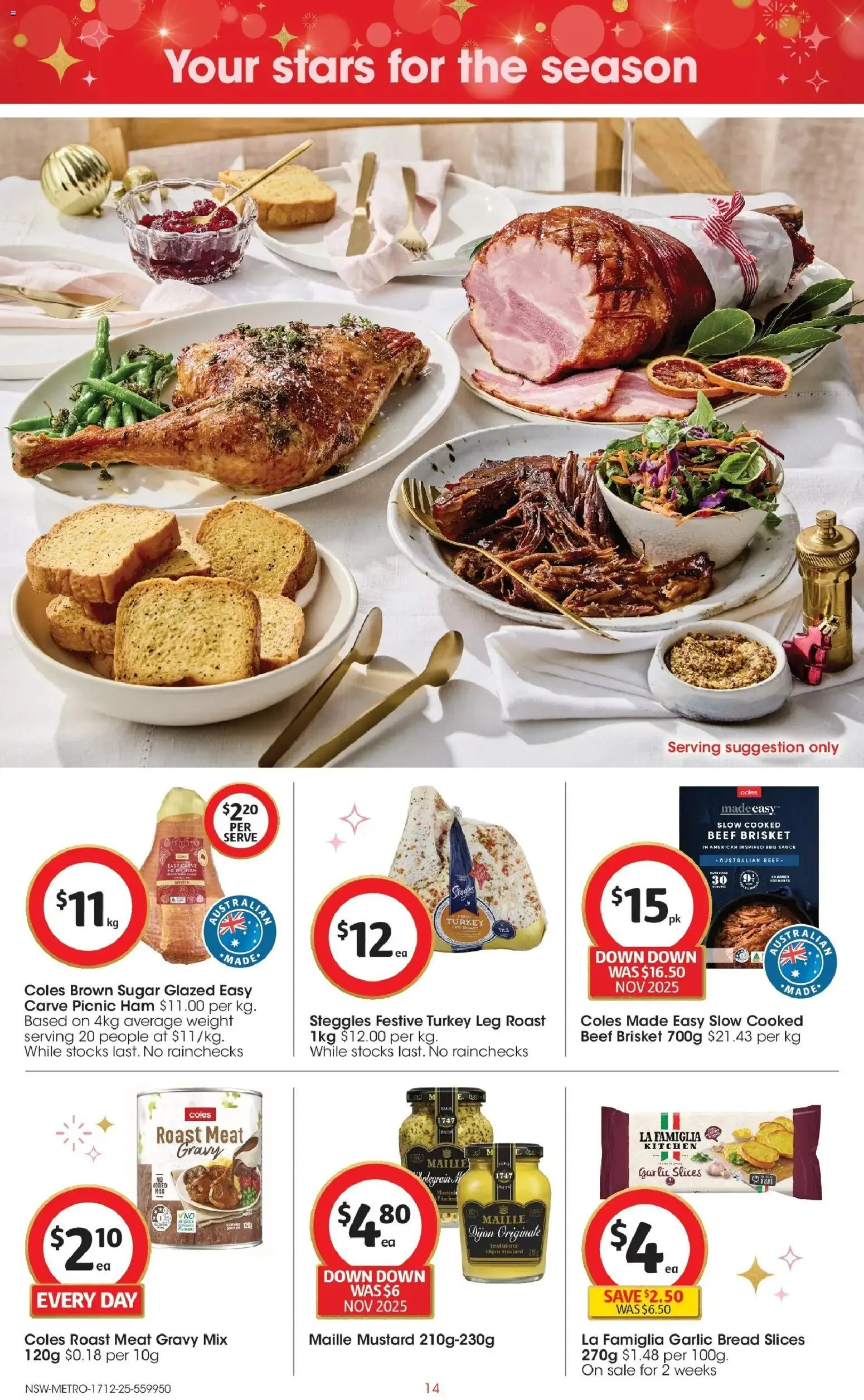 Coles catalogue - valid from 17.12.2025 | Page: 14 | Products: BBQ Sauce, Ham, Garlic, Weight