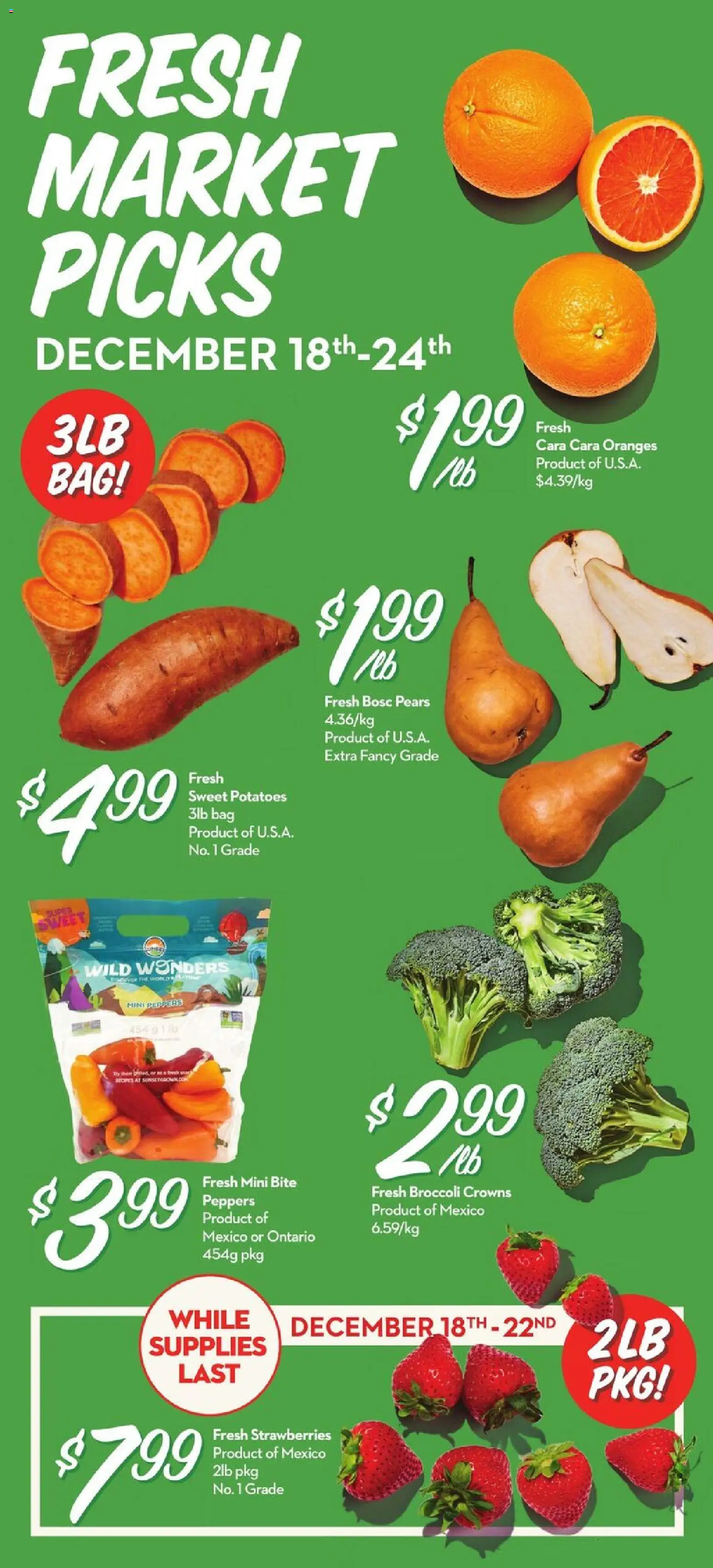 Longo's flyer valid from 18.12.2025 | Page: 2 | Products: Strawberries, Potatoes, Bag, Oranges