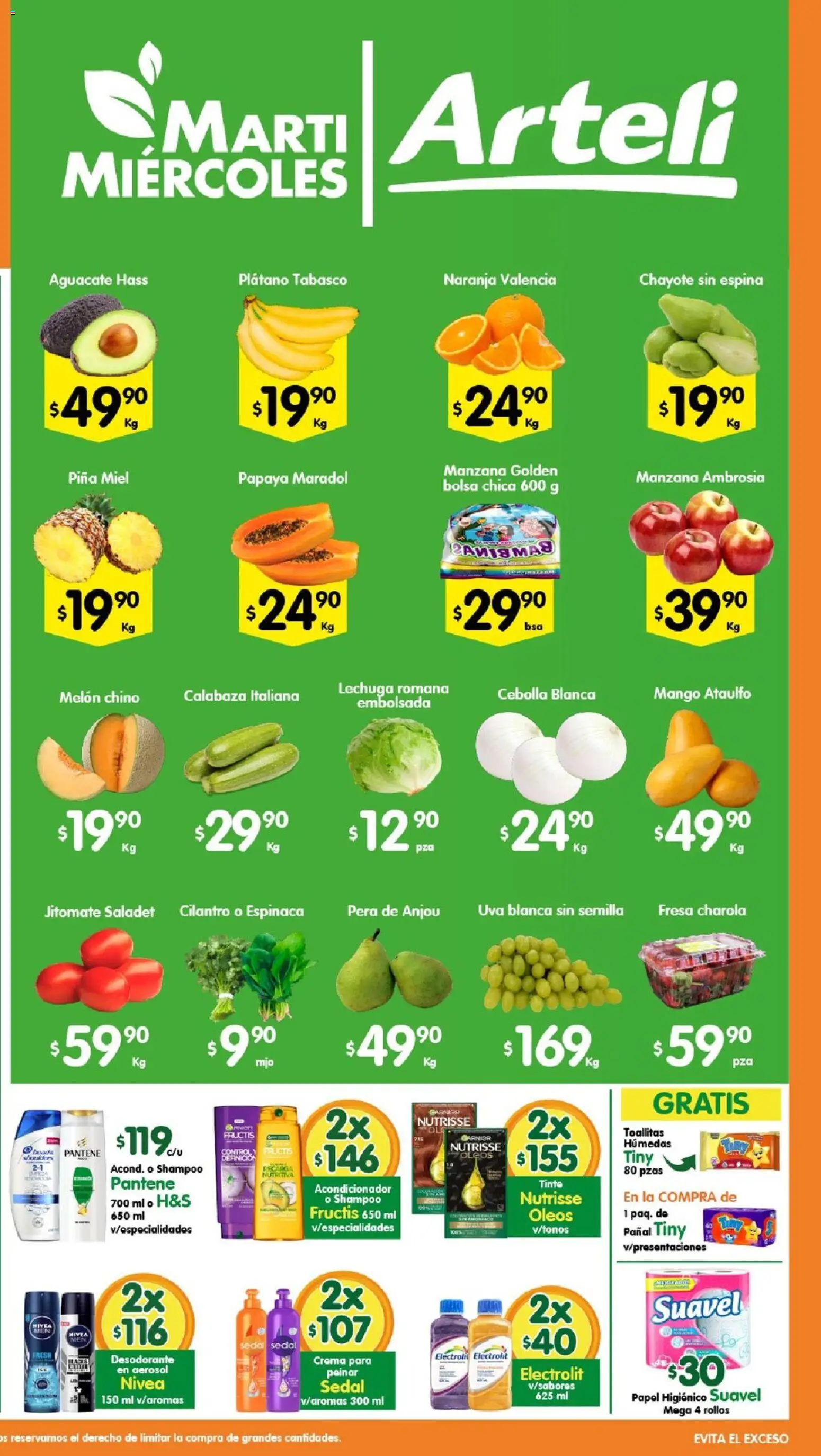Nuevas ofertas de Arteli válidas en toda la República Mexicana desde el 28.04.2026. ¡Encuentra las mejores ofertas en Arteli folleto! | Página: 2 | Productos: Lechuga, Uva, Espinaca, Papel higiénico