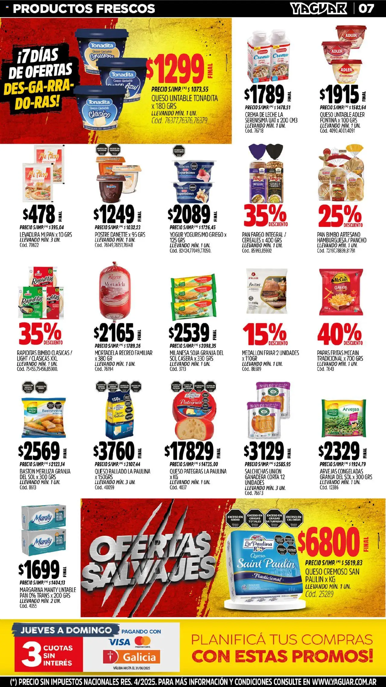 Yaguar - Chaco │ válido desde el 04.08.2025 | Página: 7 | Productos: Crema de leche, Queso, Pan, Cereales