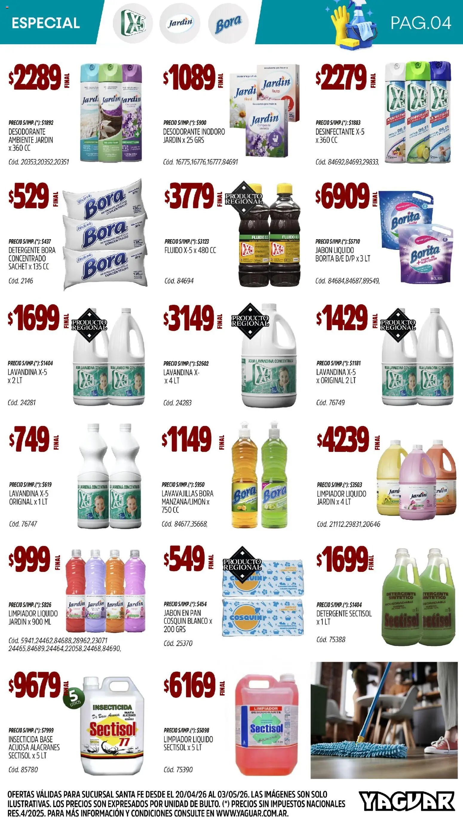 Yaguar - Especial Limpieza Santa Fé │ válido desde el 20.04.2026 | Página: 4 | Productos: Lavandina, Lavavajillas, Inodoro, Suavizante