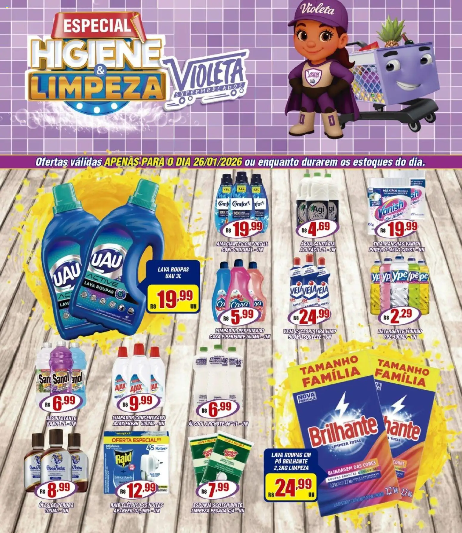 Violeta Supermercados Folheto - válido de 26.01.2026 | Página: 1 | Produtos: Esponja, Roupas, Vanish, Água sanitária