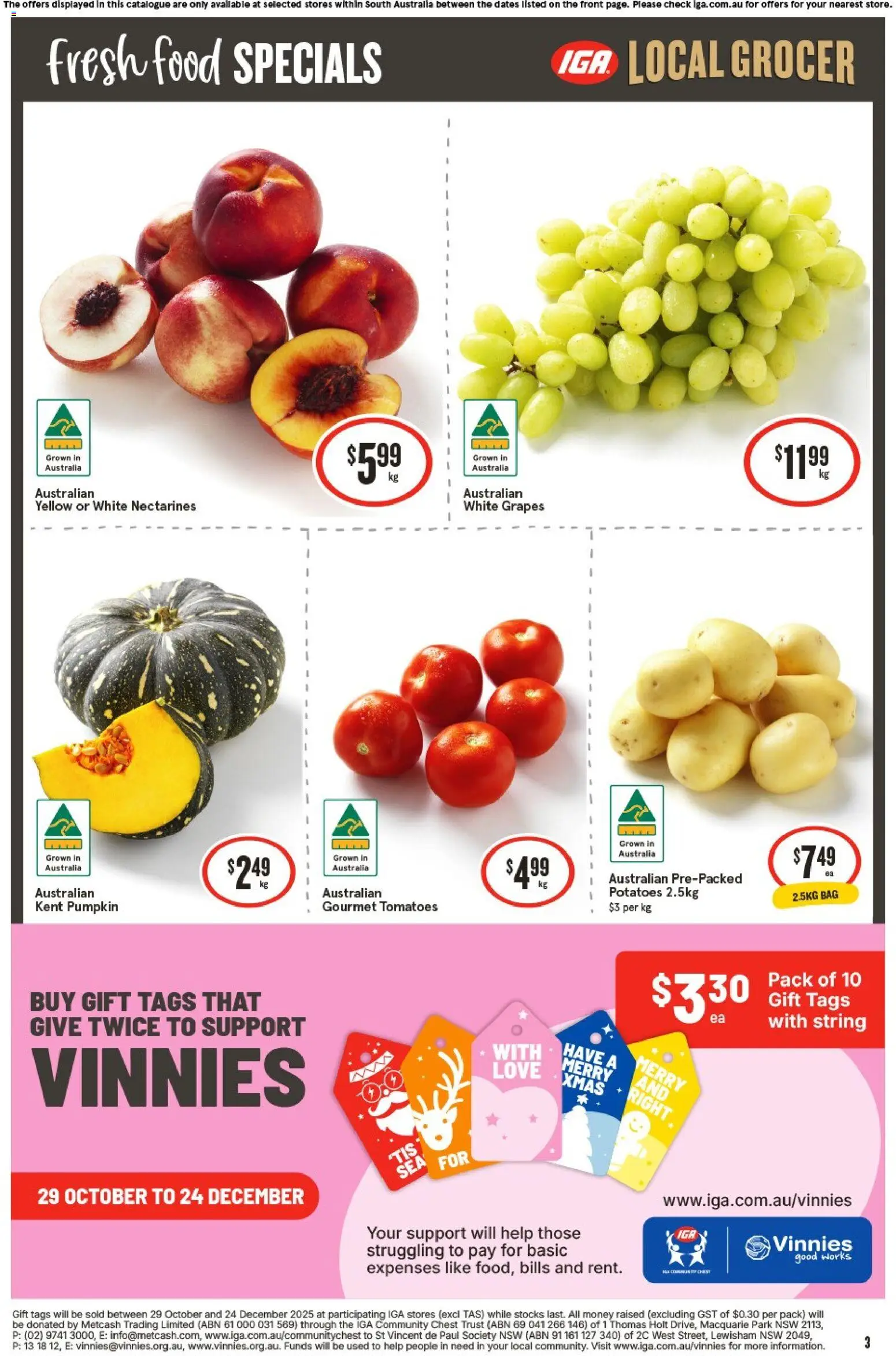 IGA catalogue - valid from 17.12.2025 | Page: 3 | Products: Tomatoes, Potatoes, Pumpkin, Bag