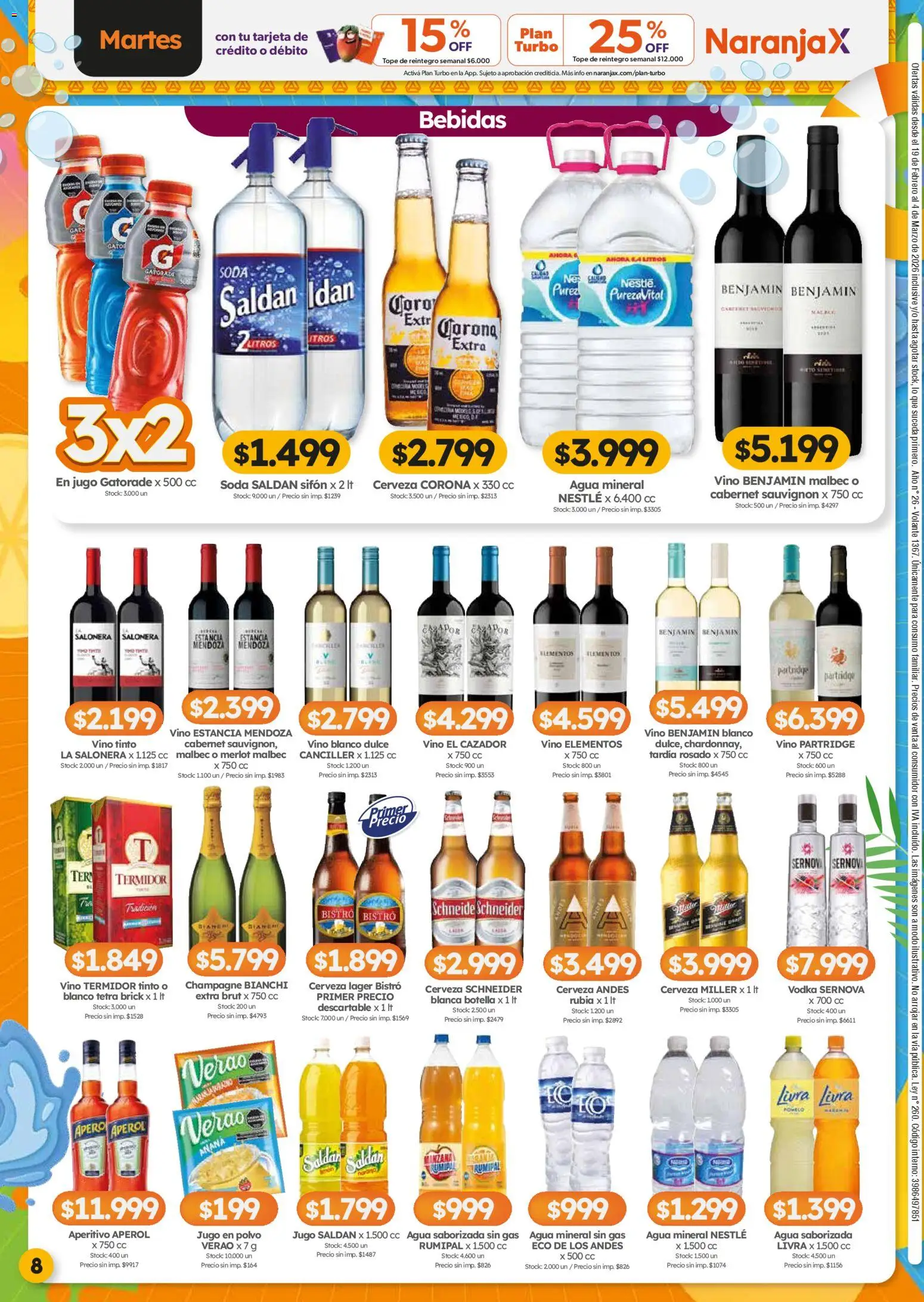 Cordiez ofertas │ válido desde el 19.02.2026 | Página: 8 | Productos: Champagne, Agua, Vino, Agua saborizada