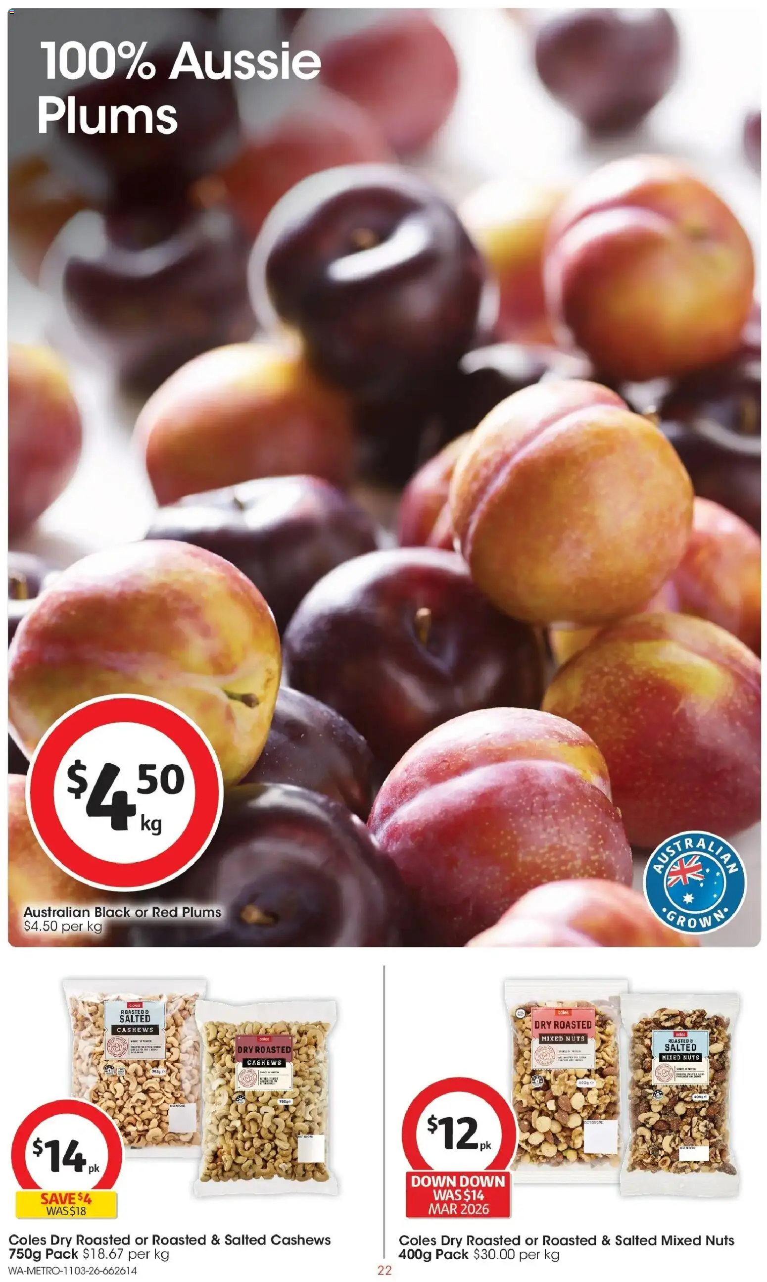 Coles catalogue - valid from 10.03.2026 | Page: 22 | Products: Nuts, Plums