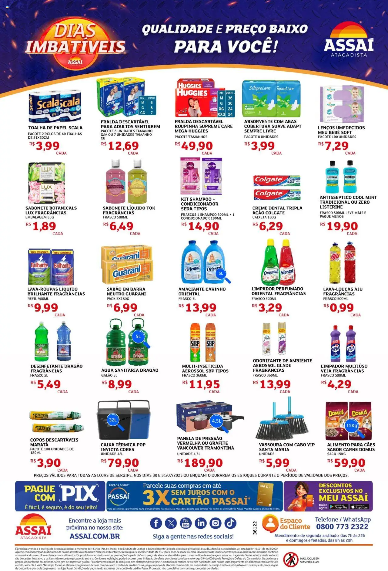 Assaí Atacadista Folheto - válido de 30.07.2025 | Página: 1 | Produtos: Caixa térmica, Limpador multiuso, Sabão, Sabonete líquido