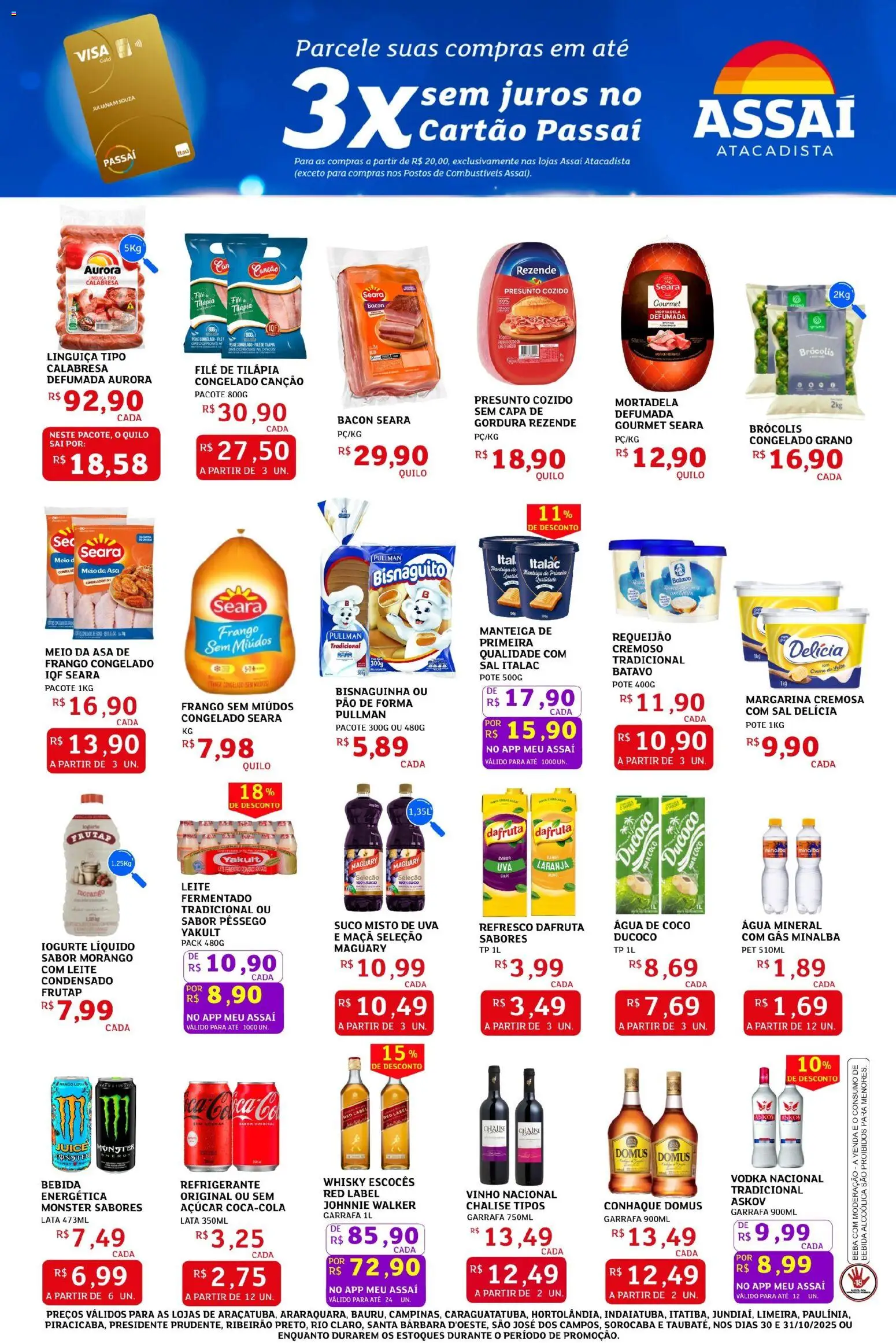 Assaí Atacadista Folheto - válido de 30.10.2025 | Página: 3 | Produtos: Tilápia, Presunto, Requeijão, Filé de tilápia