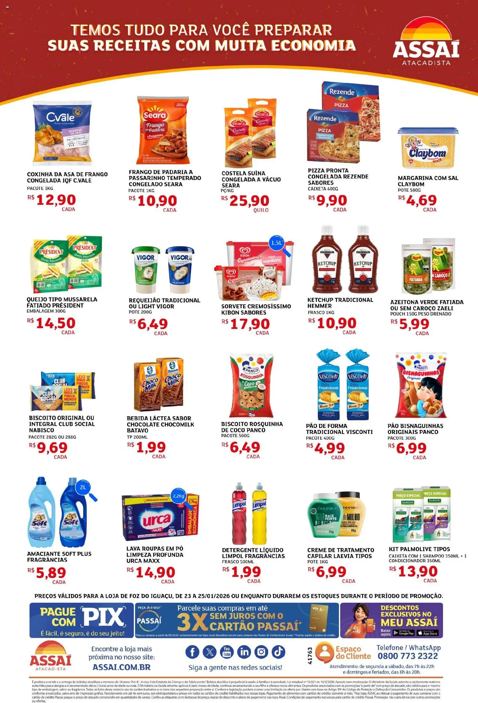 Assaí Atacadista Folheto - válido de 23.01.2026 | Página: 2 | Produtos: Chocolate, Pão de forma, Requeijão, Zaeli