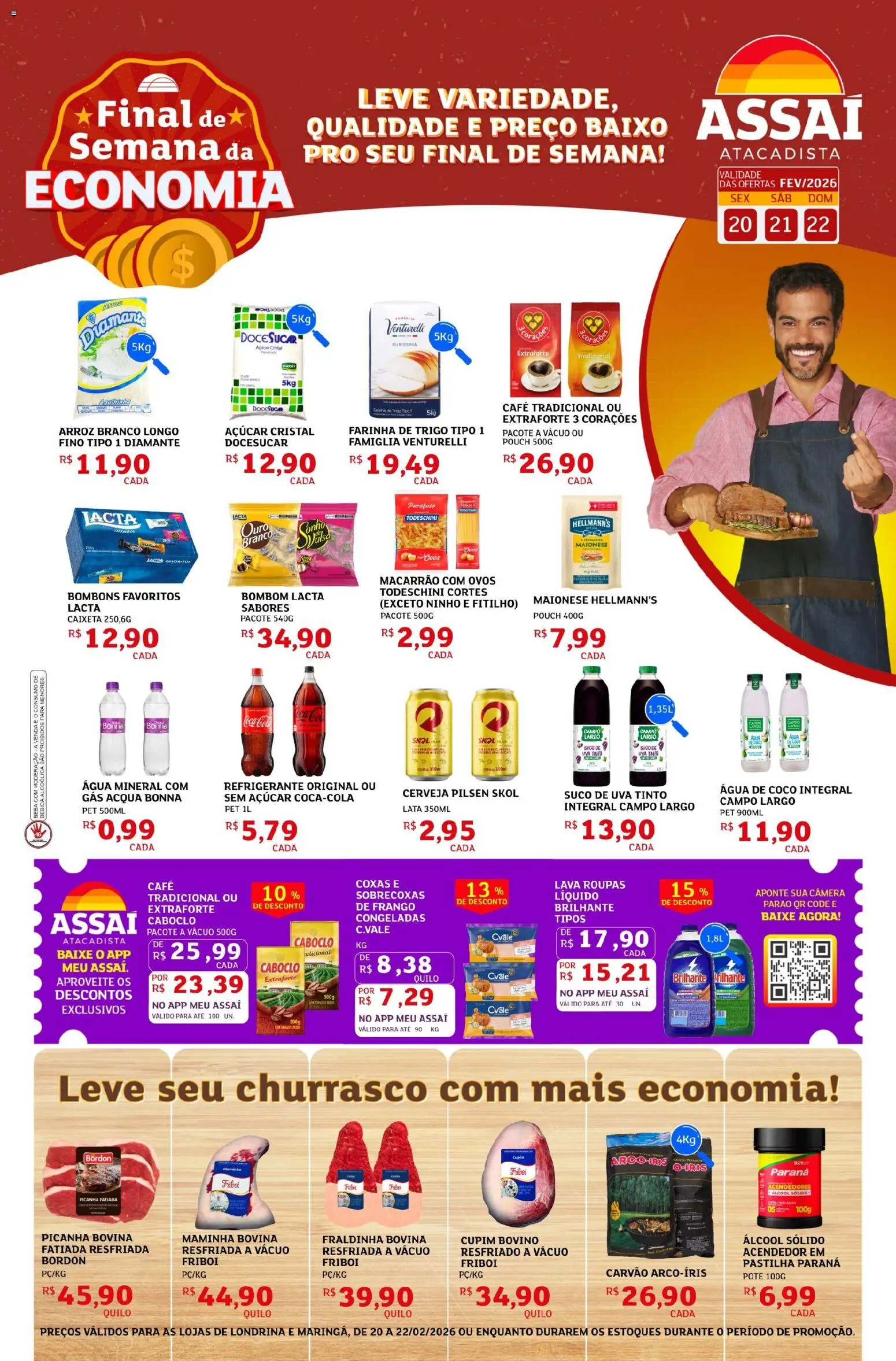 Assaí Atacadista Folheto - válido de 20.02.2026 | Página: 1 | Produtos: Fraldinha, Suco, Macarrão, Refrigerante