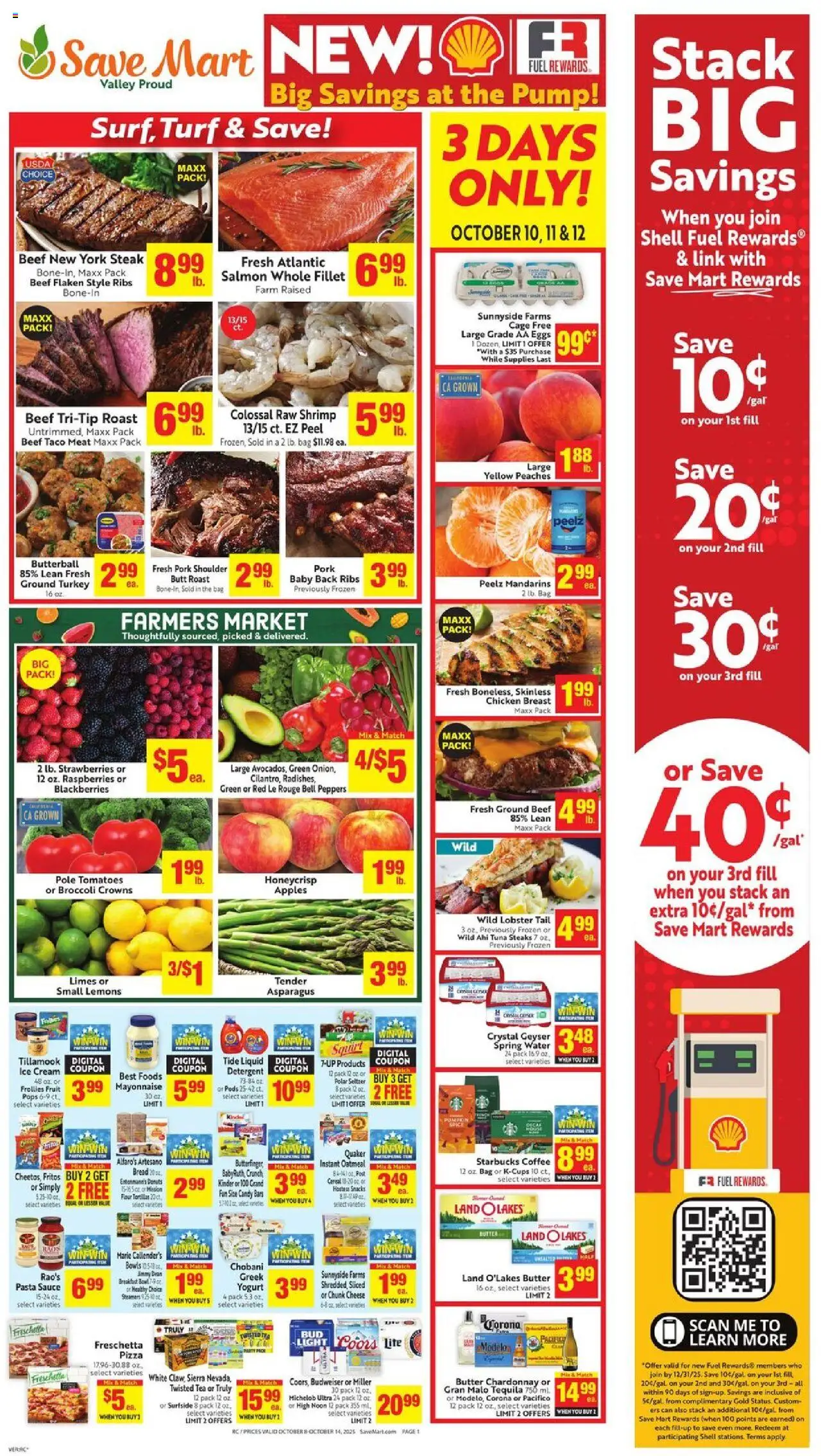 Save Mart Weekly Ad - valid from 08.10.2025 | Page: 1 | Products: Peppers, Crowns, Butter, Eggs