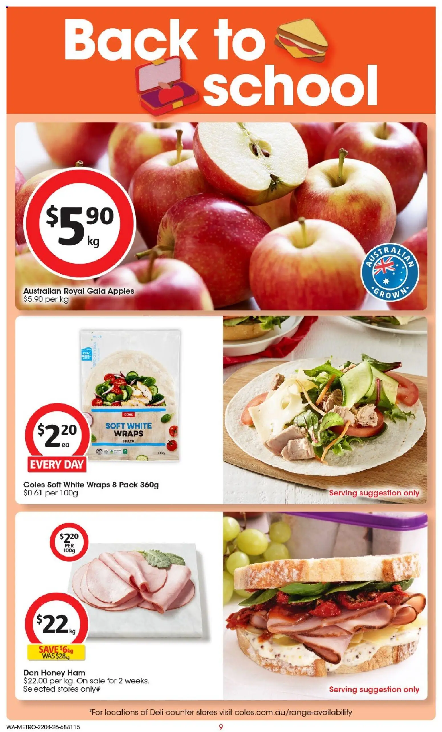 Coles catalogue - valid from 22.04.2026 | Page: 9 | Products: Ham, Honey, Apples