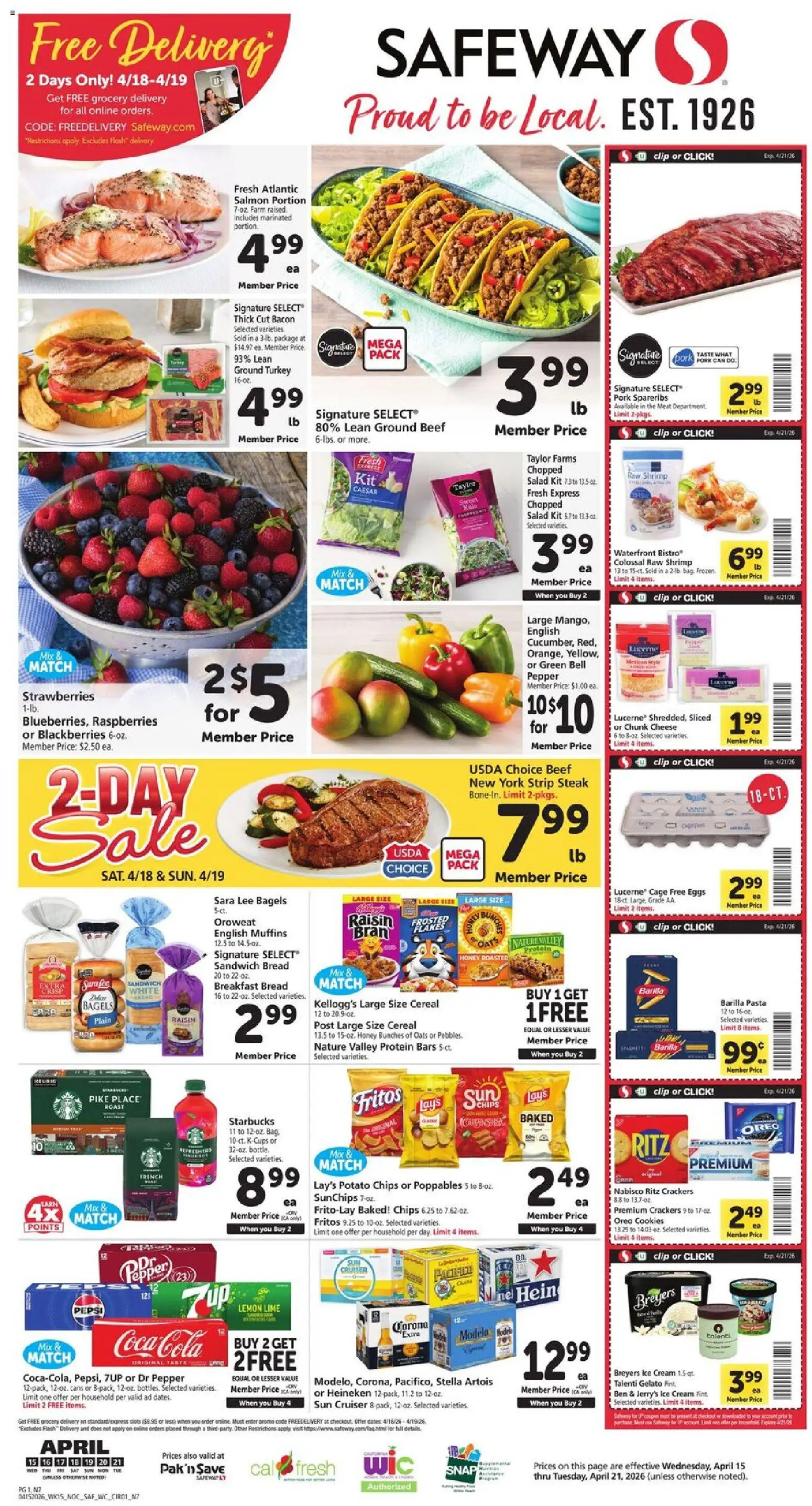 Safeway Weekly Ad - valid from 15.04.2026 | Page: 1 | Products: Clip, Eggs, Beef, Ice cream