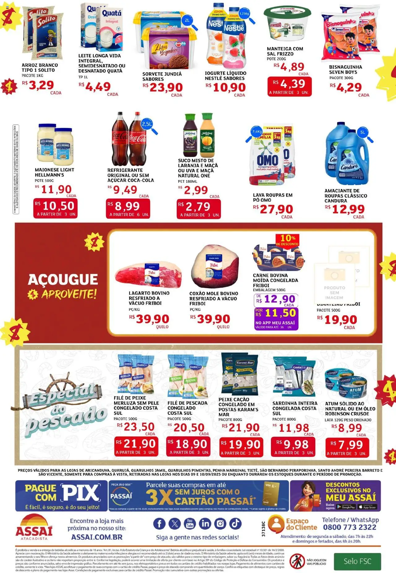 Assaí Atacadista Folheto - válido de 09.09.2025 | Página: 2 | Produtos: Leite, Carne, Telefone, Amaciante