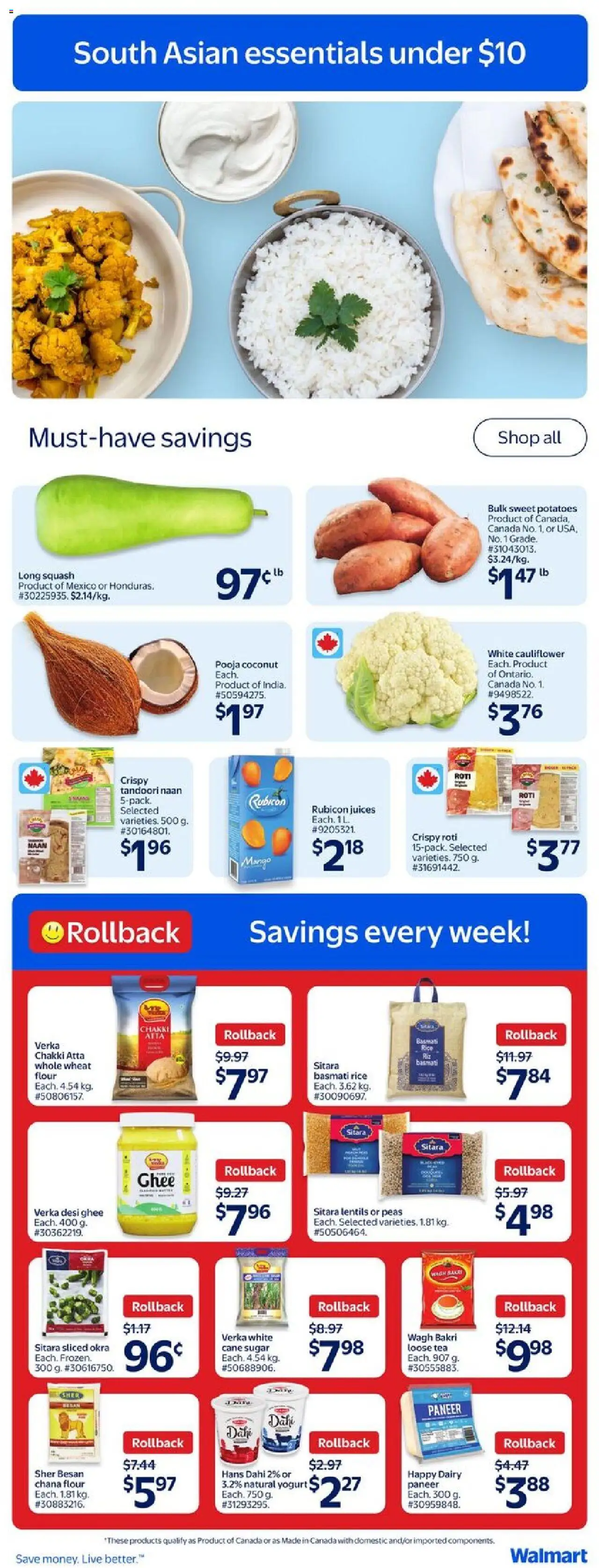 Walmart flyer valid from 11.09.2025 | Page: 8 | Products: Rice, Tea, Potatoes, Yogurt