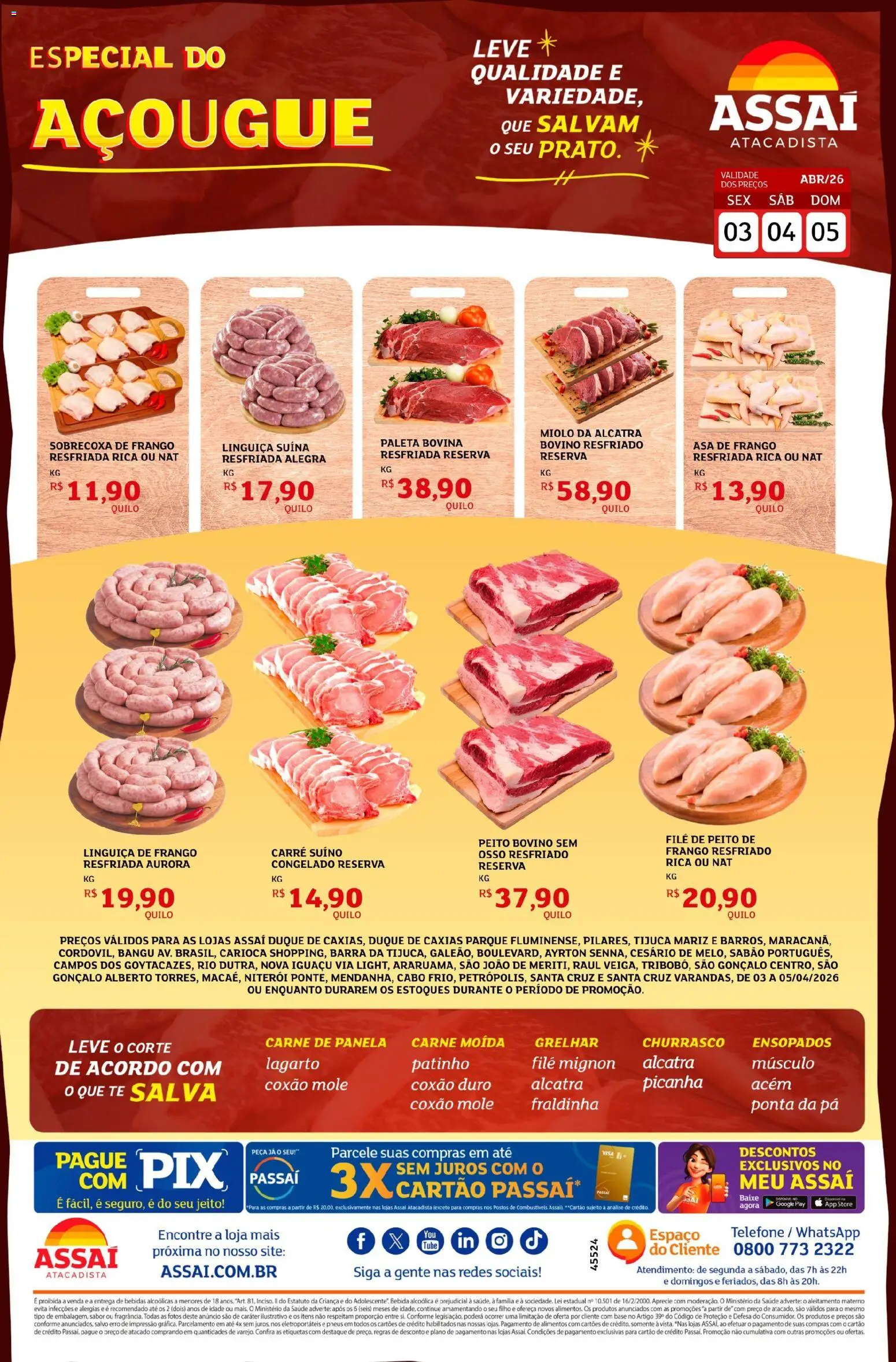 Assaí Atacadista Folheto - válido de 03.04.2026 | Página: 1 | Produtos: Fraldinha, Bebida, Frango, Cabo