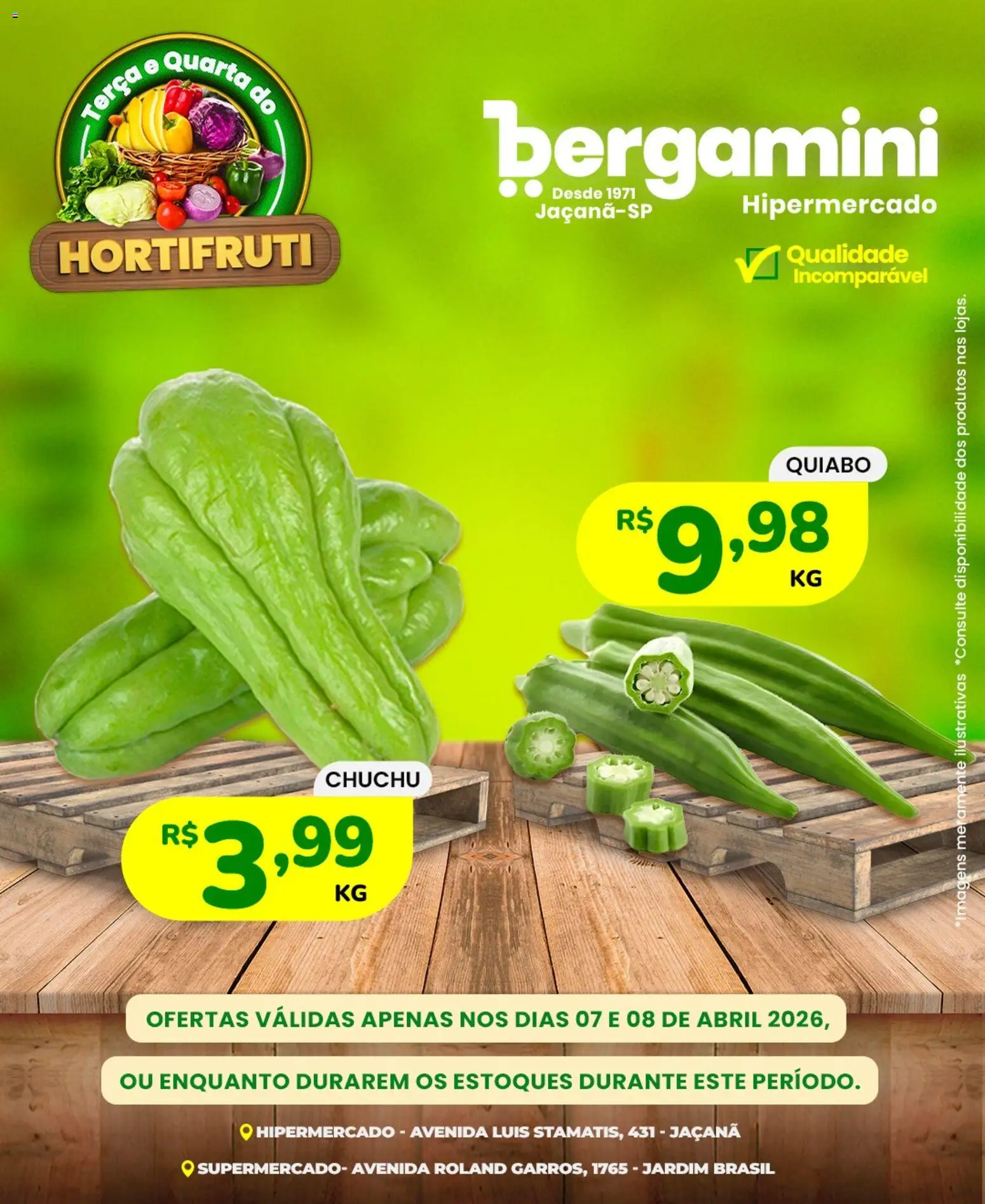 Supermercado Bergamini Folheto - válido de 07.04.2026 | Página: 10 | Produtos: Chuchu, Quiabo