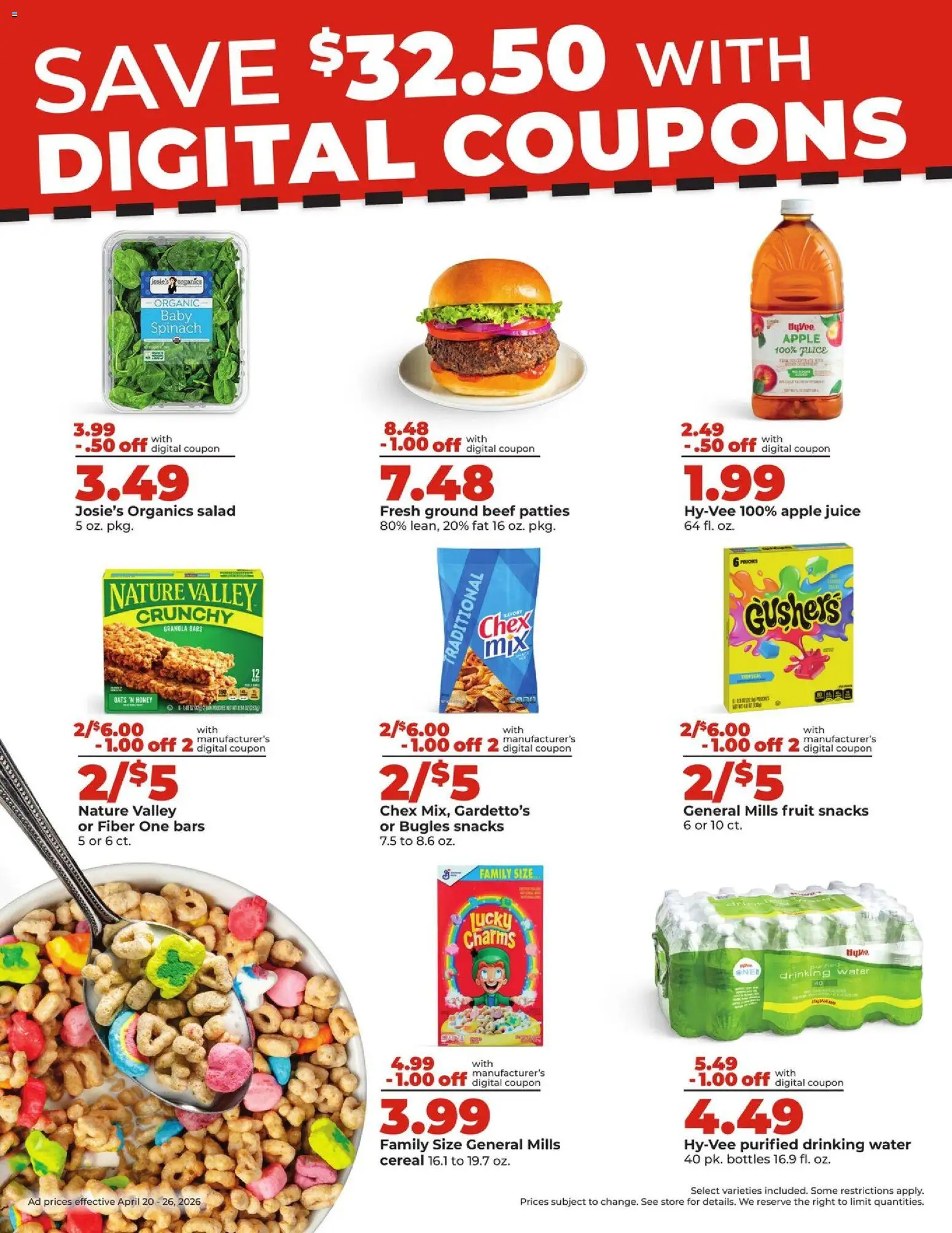 HyVee Weekly Ad - valid from 20.04.2026 | Page: 7 | Products: Spinach, Juice, Salad, Water