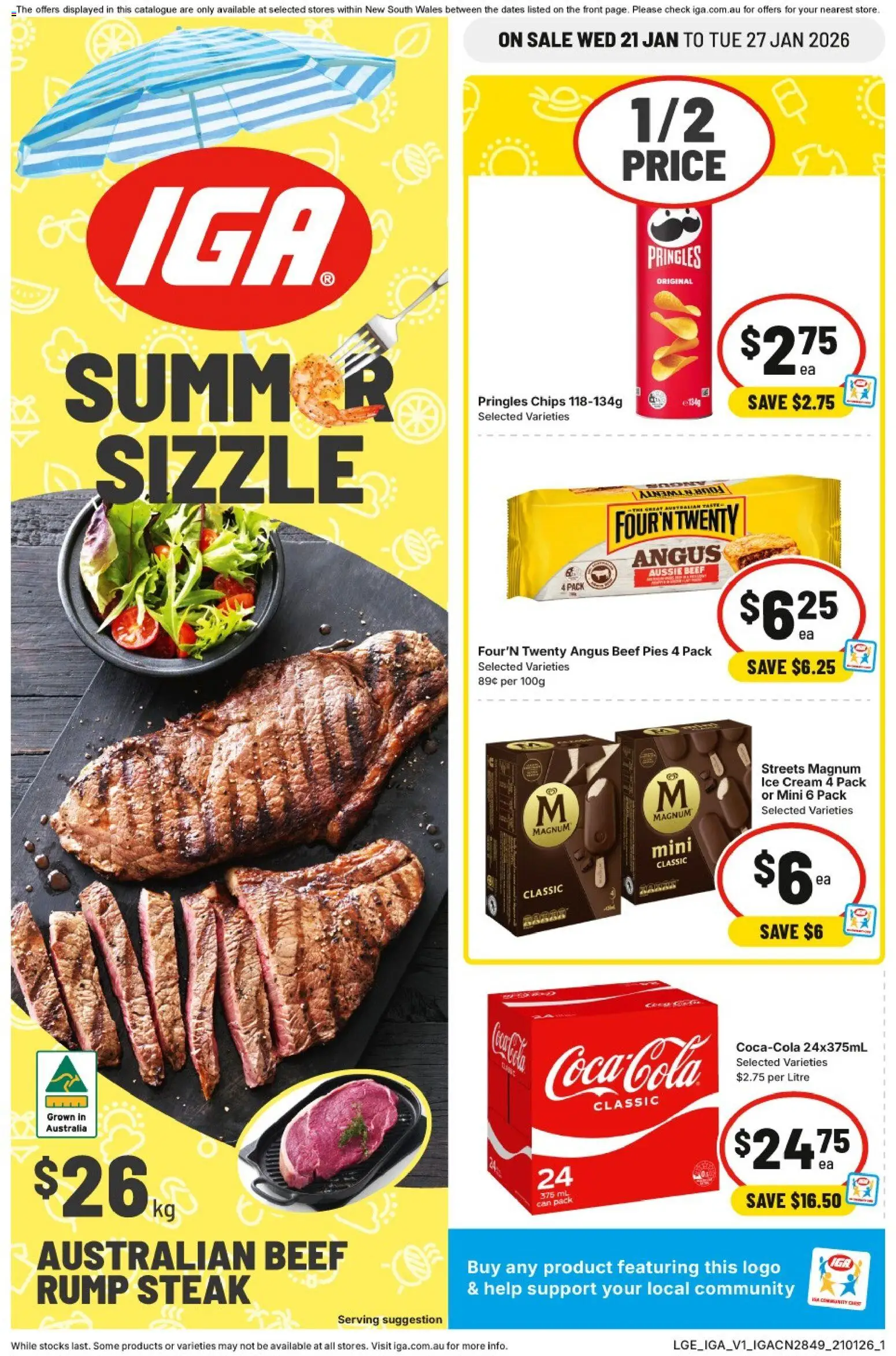 IGA catalogue - valid from 21.01.2026 | Page: 1 | Products: Chips, Cream, Steak, Pies