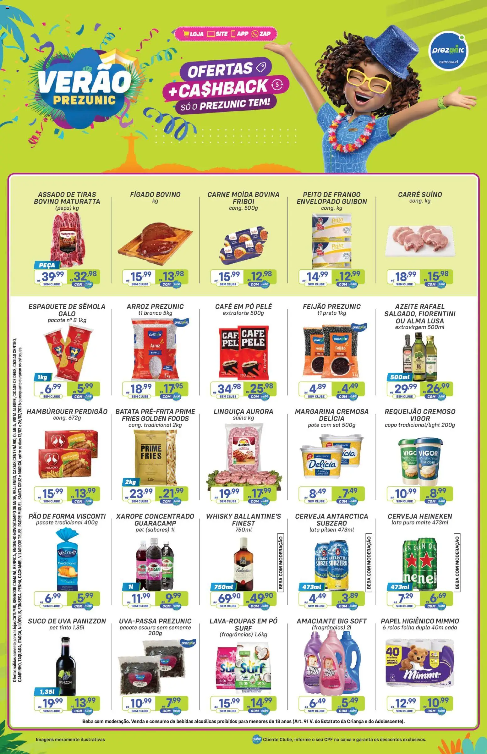 Prezunic Folheto - válido de 12.02.2026 | Página: 1 | Produtos: Suco, Cerveja Heineken, Frango, Margarina