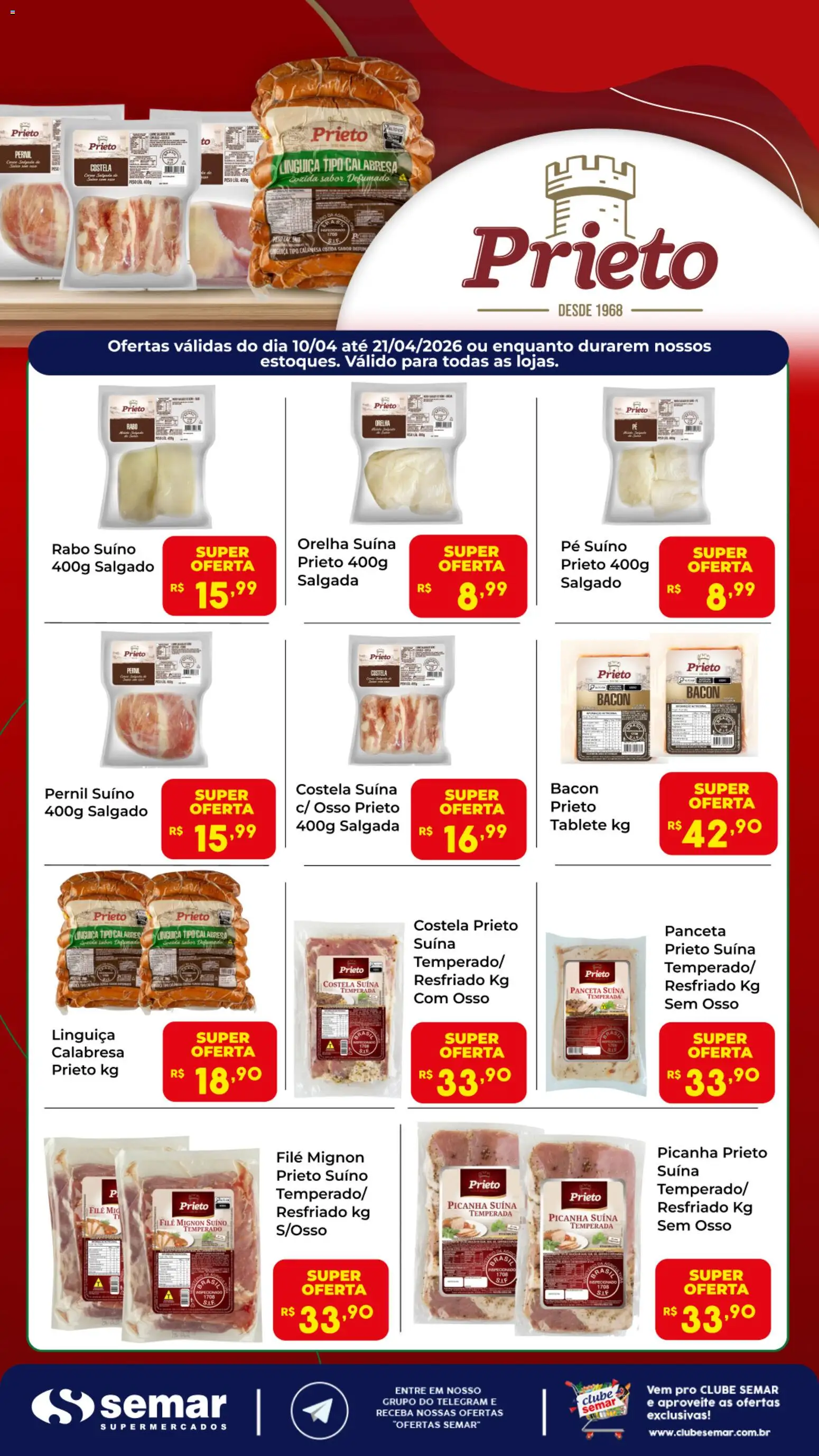 Semar Supermercado Folheto - válido de 10.04.2026 | Página: 1 | Produtos: Linguiça, Filé mignon, Picanha, Pernil