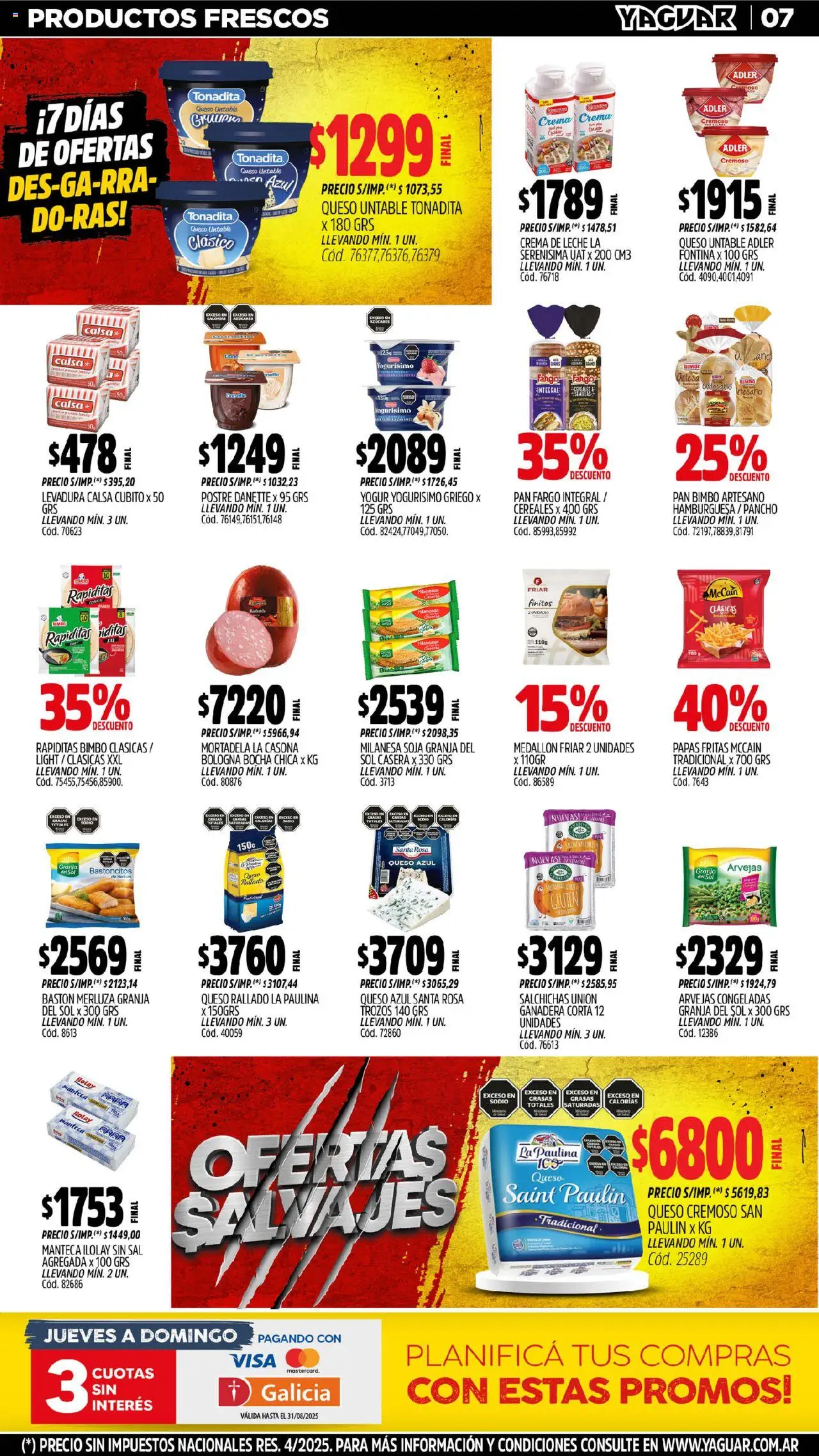 Yaguar - Misiones │ válido desde el 04.08.2025 | Página: 7 | Productos: Mortadela, Crema de leche, Yogur, Cereales