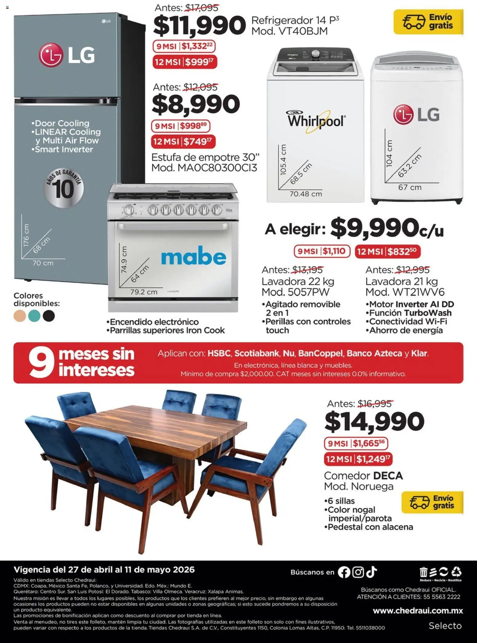 Nuevas ofertas de Chedraui válidas en toda la República Mexicana desde el 27.04.2026. ¡Encuentra las mejores ofertas en Chedraui folleto Acción! | Página: 2 | Productos: Refrigerador, Lavadora, Alacena, Banco